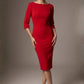 Lorelai Pleated 3/4 Sleeve Pencil Dress
