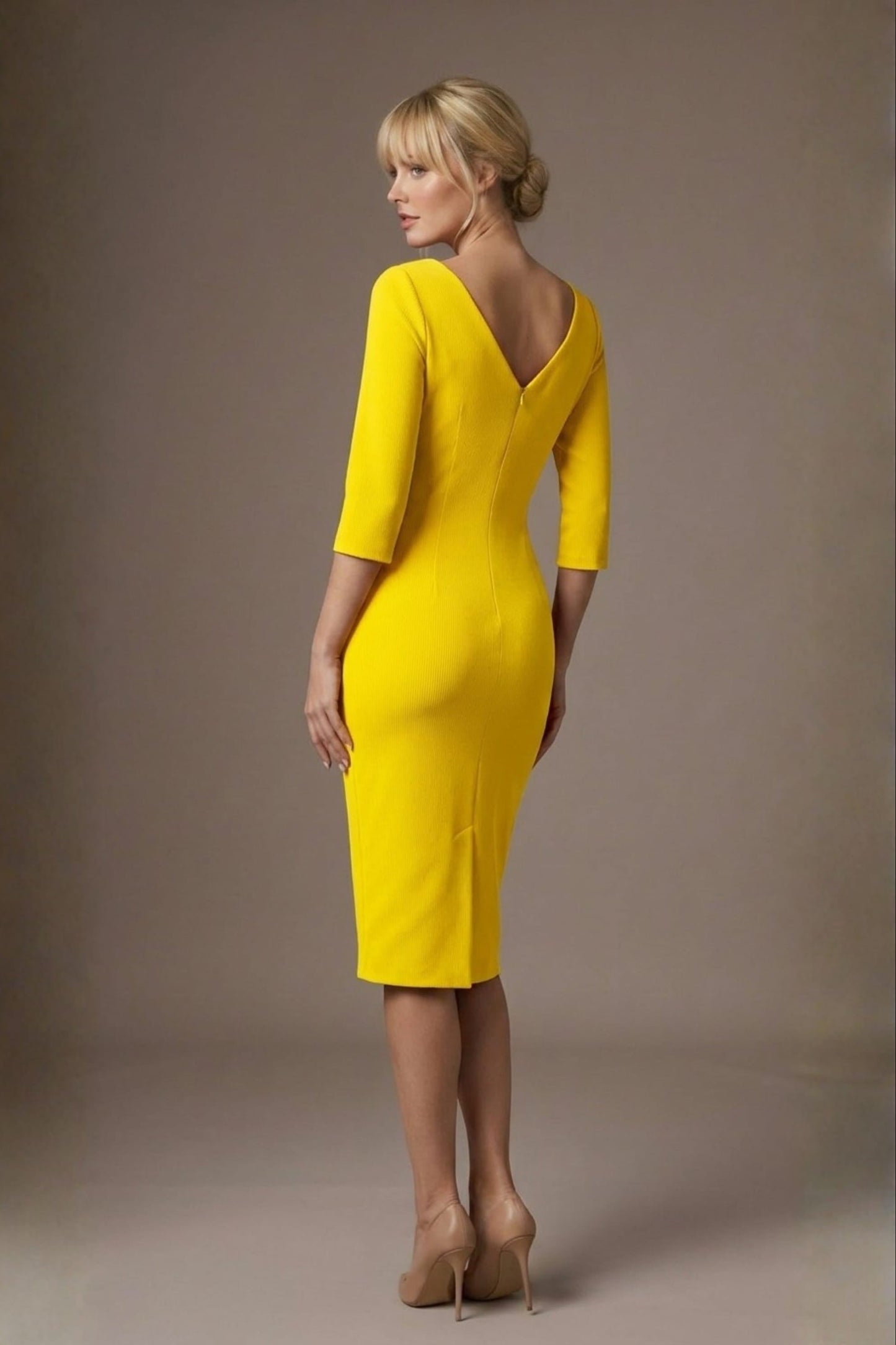 Lorelai Pleated 3/4 Sleeve Pencil Dress