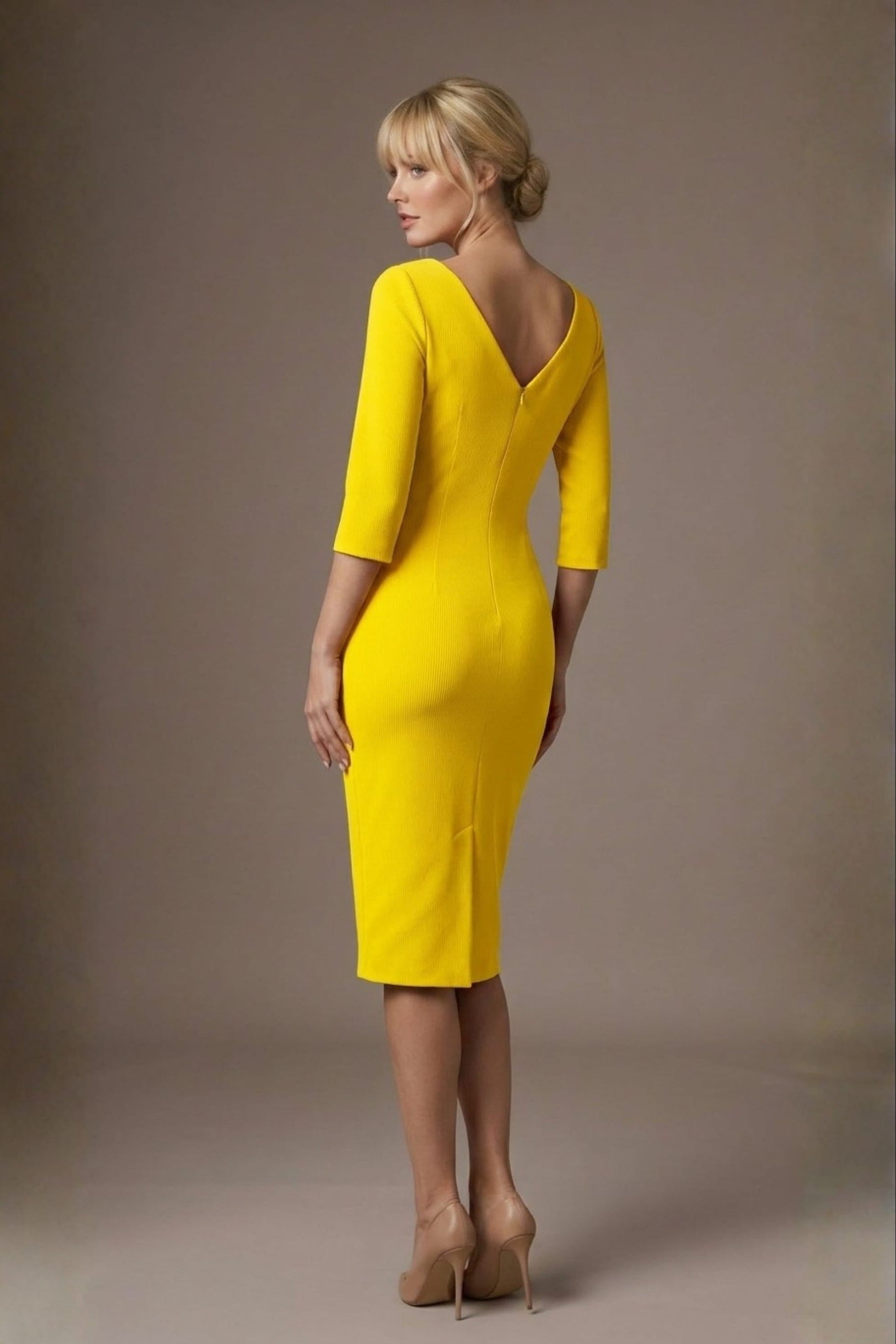 Lorelai Pleated 3/4 Sleeve Pencil Dress