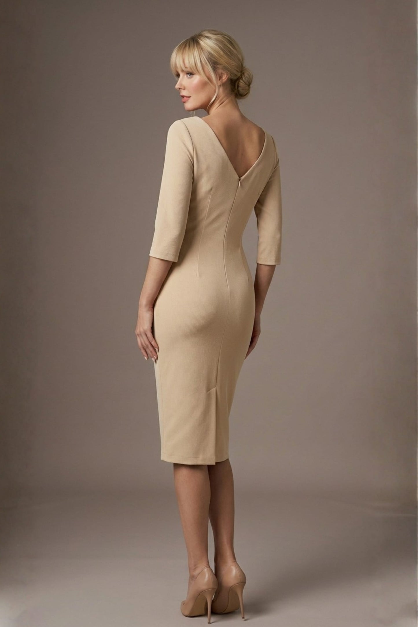 Lorelai Pleated 3/4 Sleeve Pencil Dress
