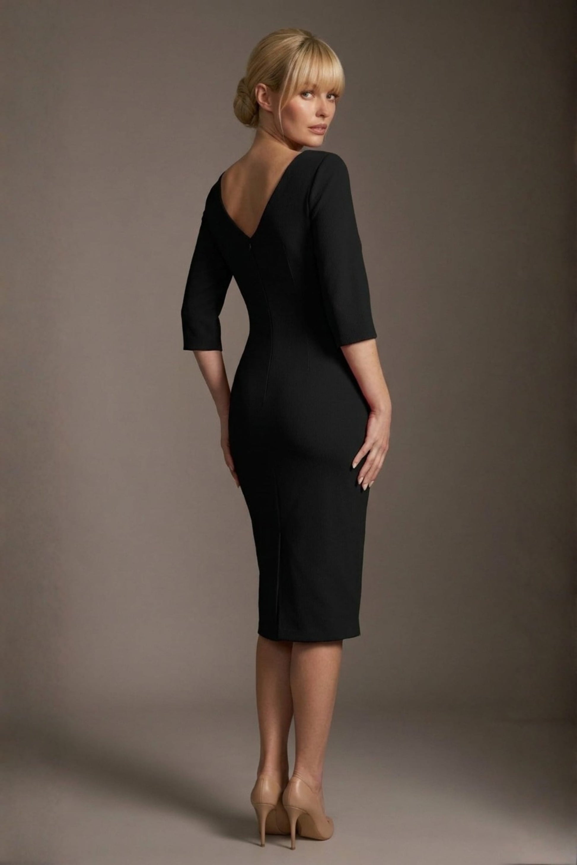 Lorelai Pleated 3/4 Sleeve Pencil Dress
