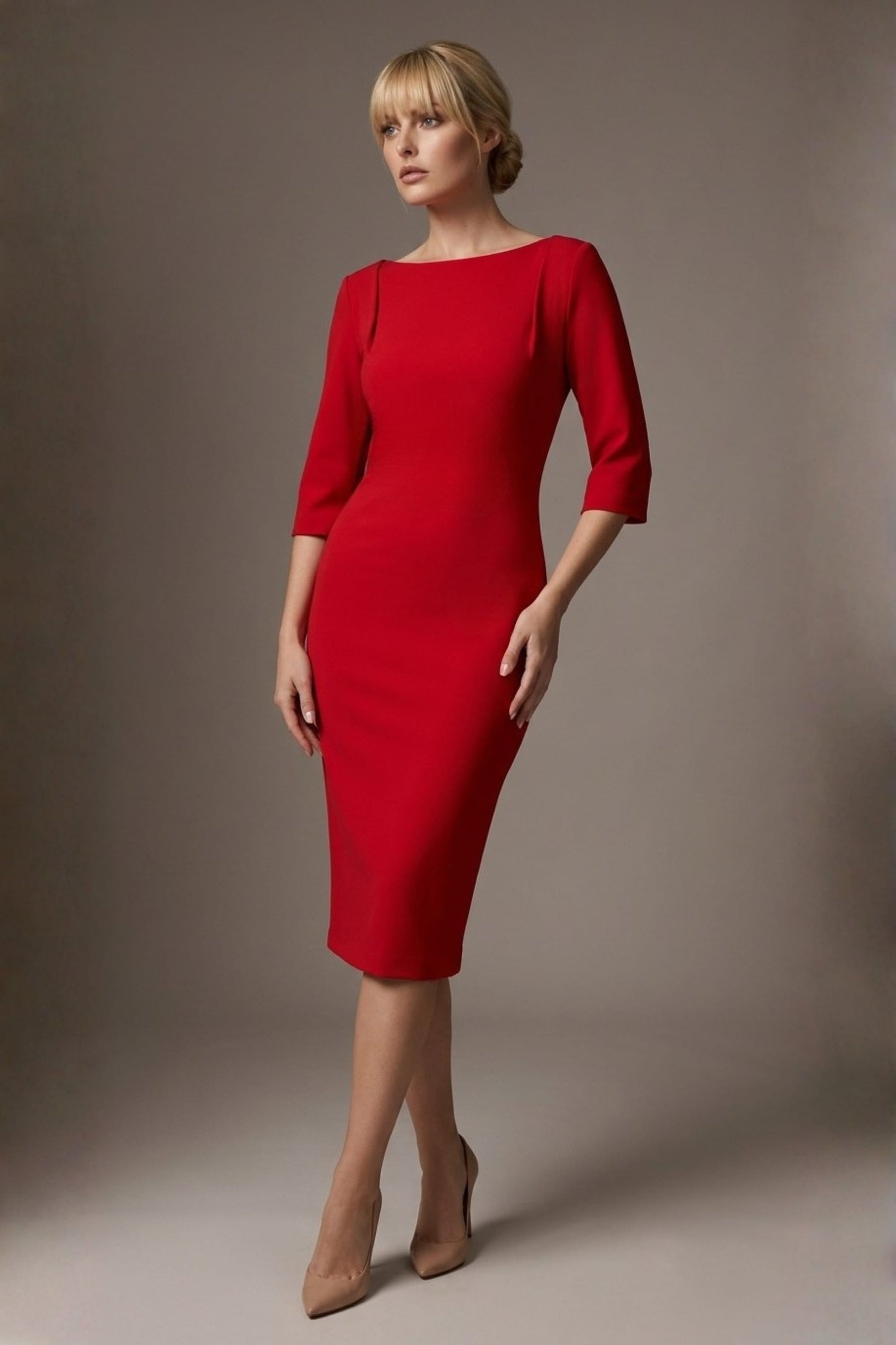 Lorelai Pleated 3/4 Sleeve Pencil Dress