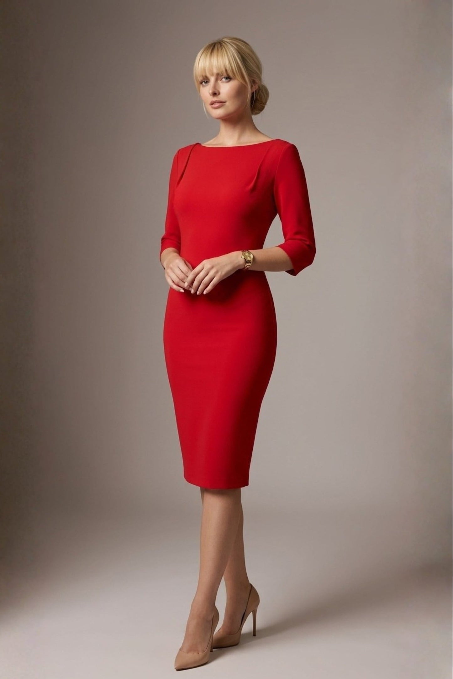 Lorelai Pleated 3/4 Sleeve Pencil Dress