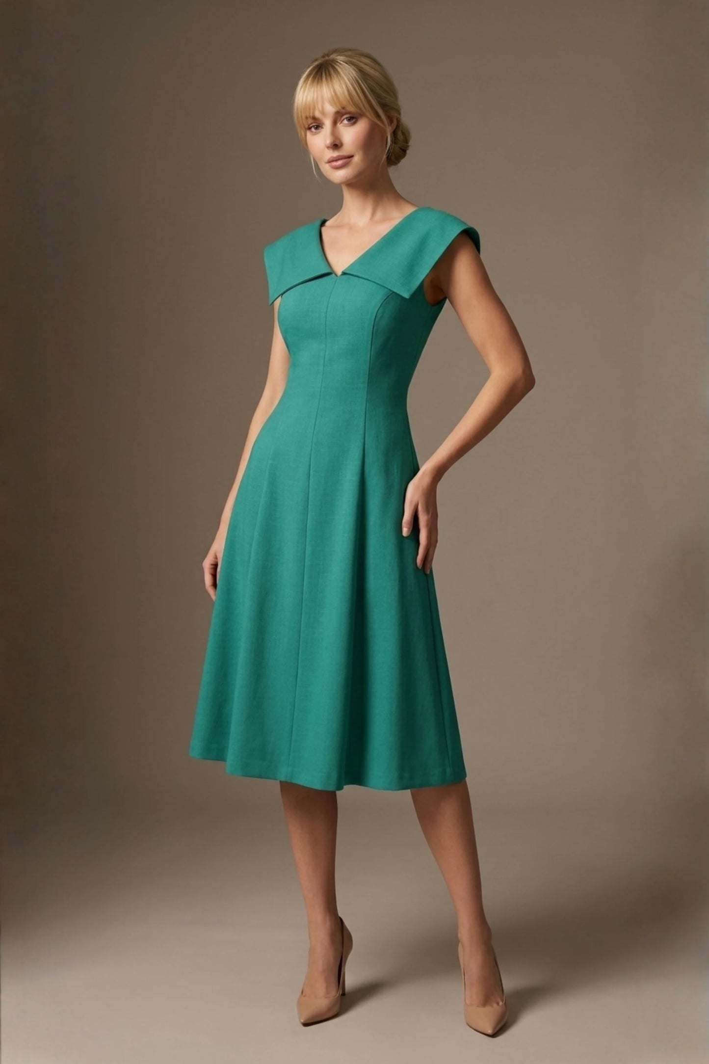Burghfield Fold-Over Collar A-Line Dress