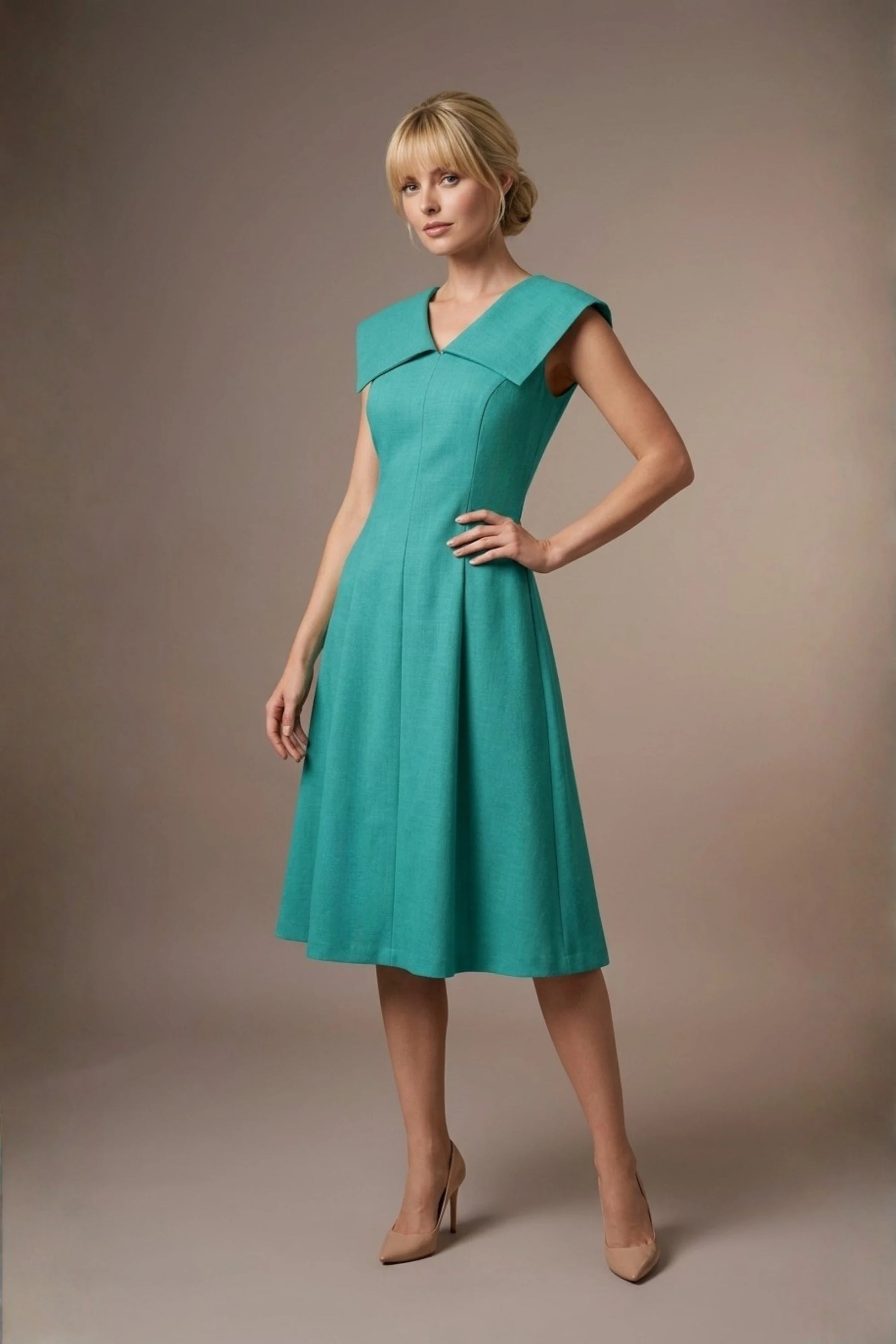 Burghfield Fold-Over Collar A-Line Dress