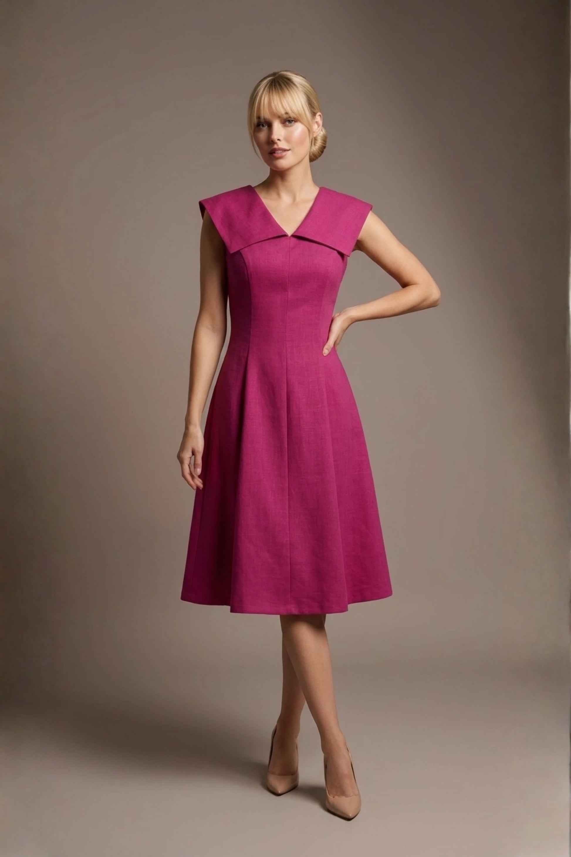 Burghfield Fold-Over Collar A-Line Dress