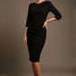 Liana Asymmetric Tie-Neck Pencil Dress