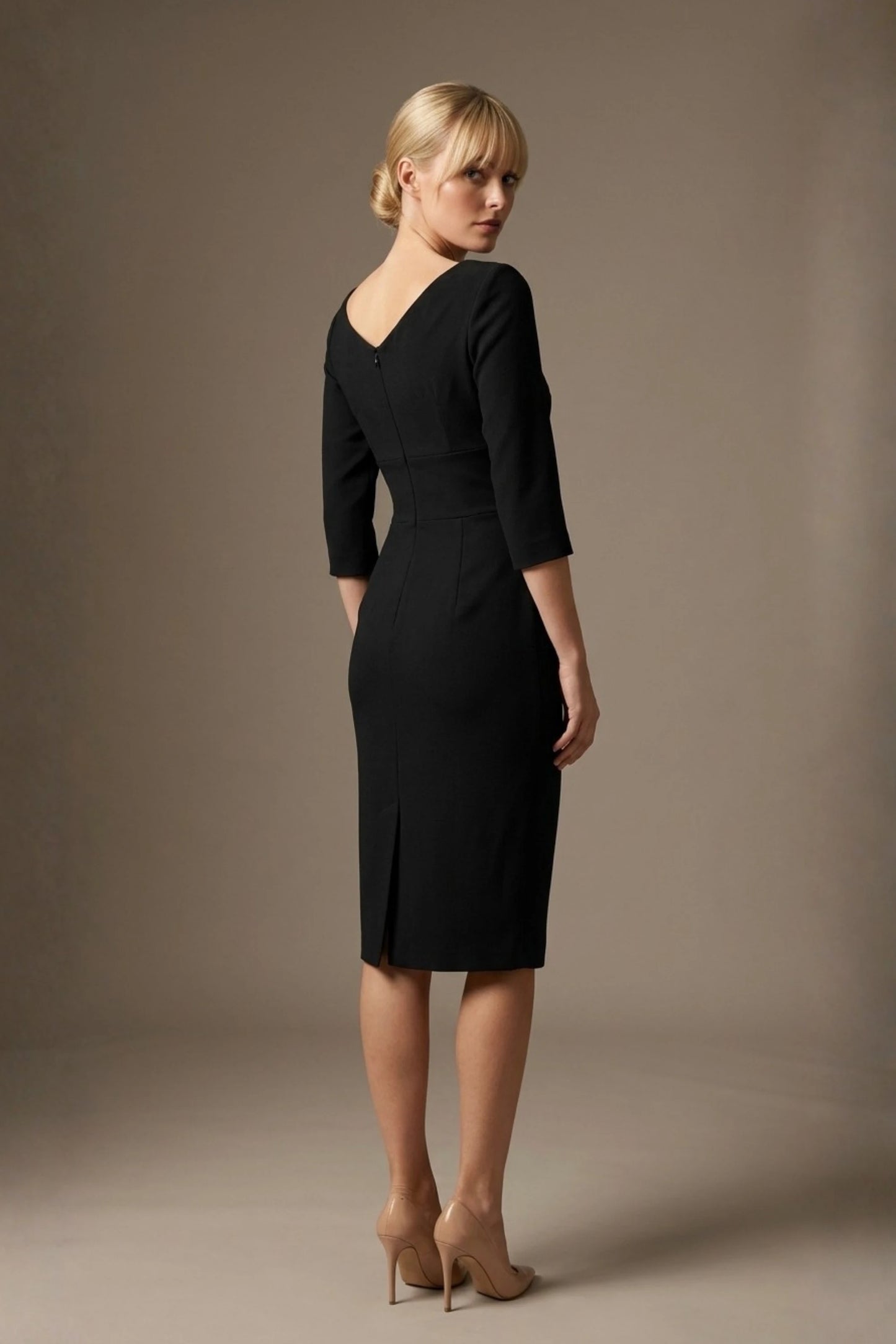 Liana Asymmetric Tie-Neck Pencil Dress