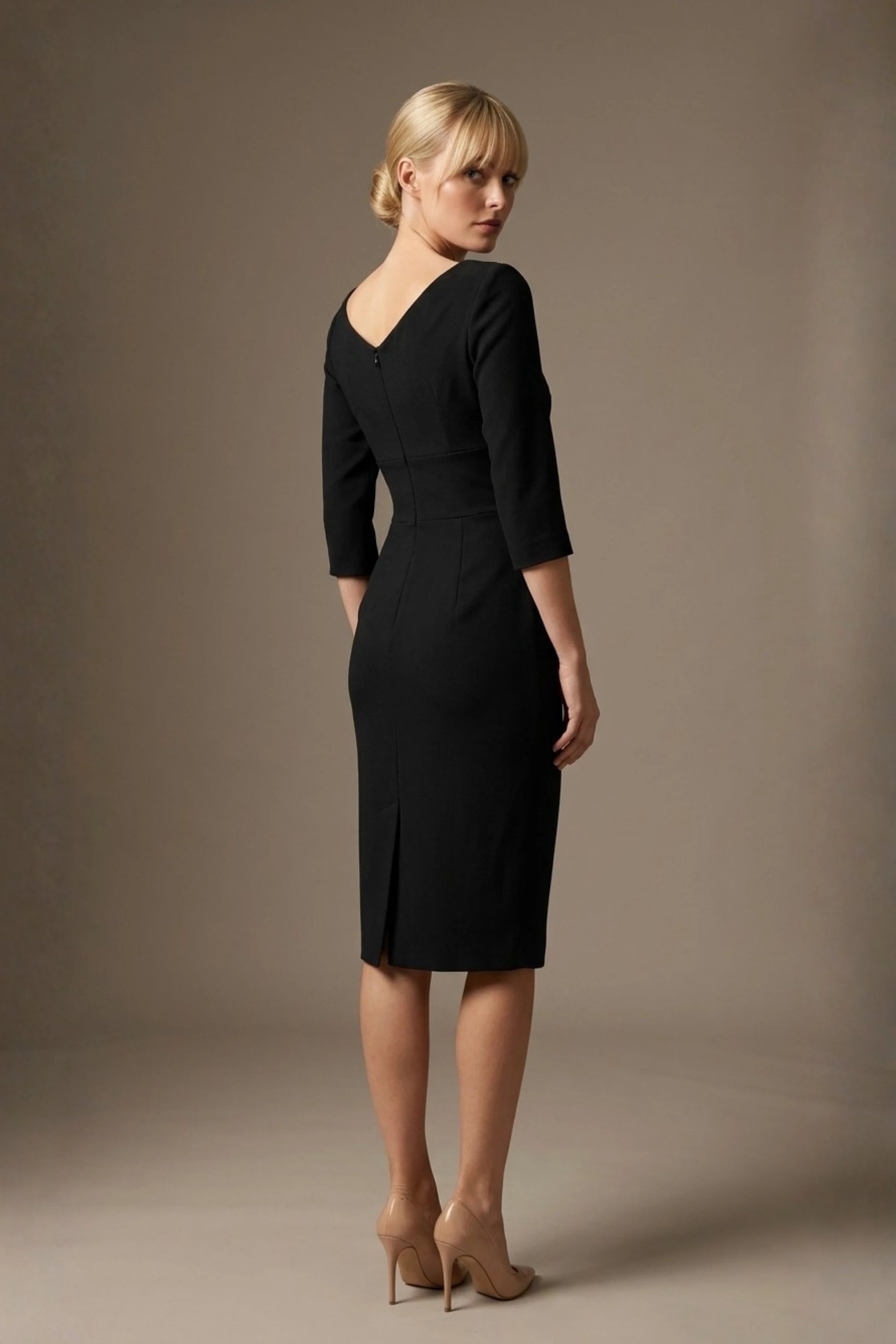 Liana Asymmetric Tie-Neck Pencil Dress