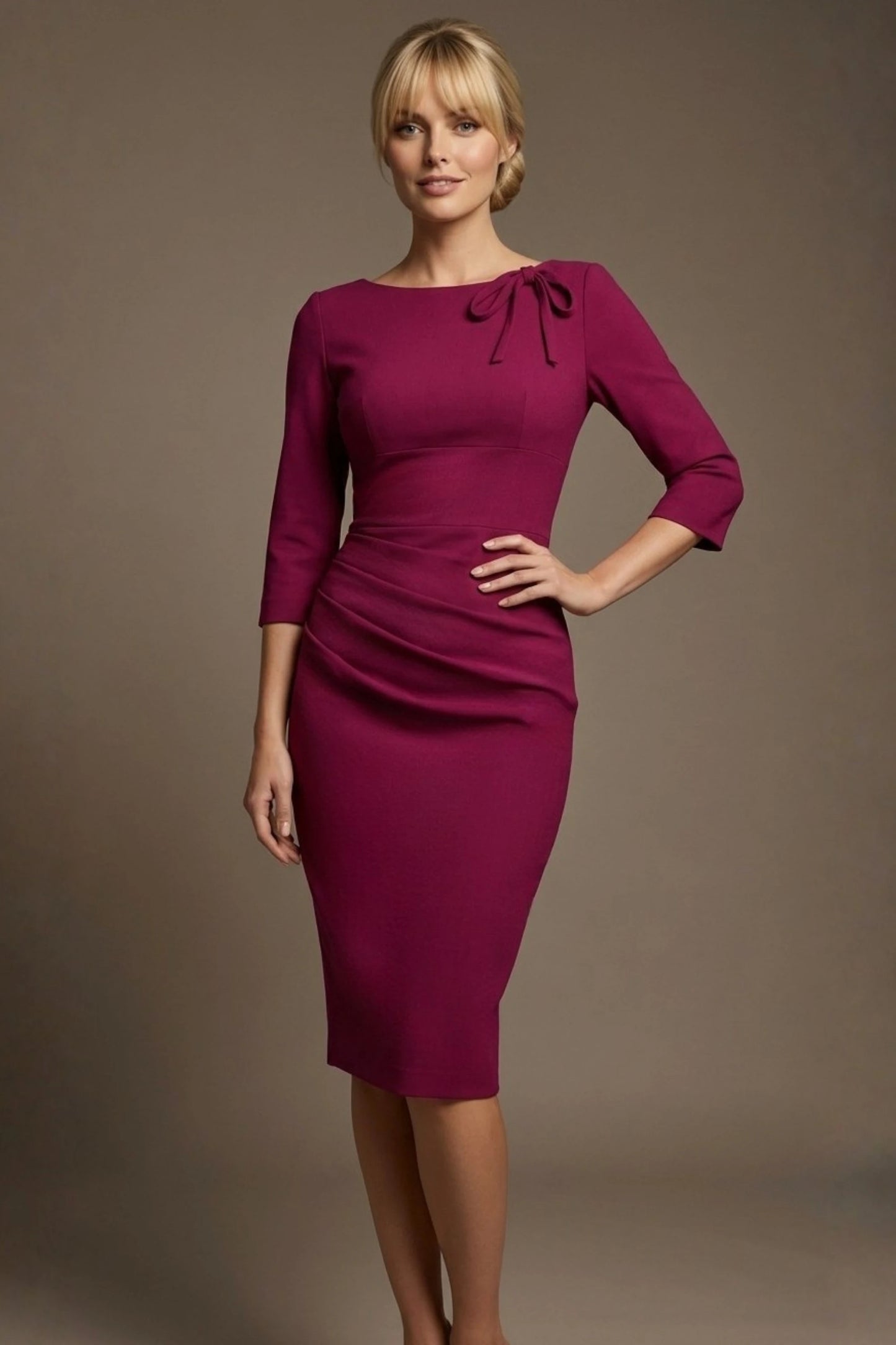 Liana Asymmetric Tie-Neck Pencil Dress