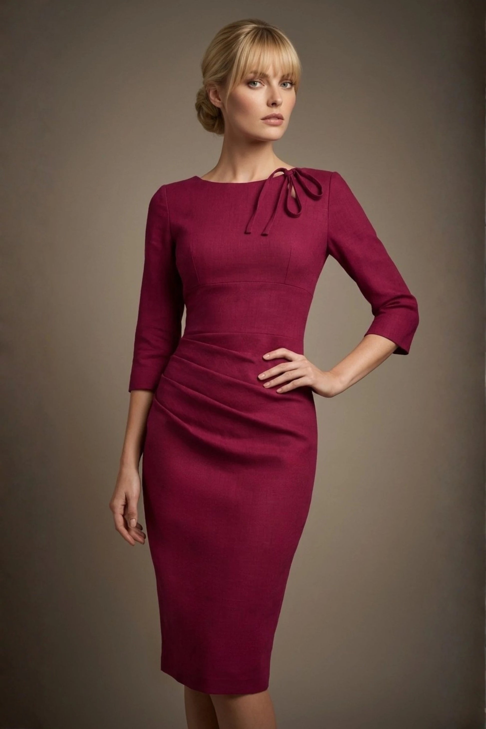 Liana Asymmetric Tie-Neck Pencil Dress