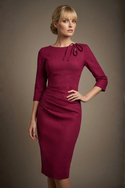 Liana Asymmetric Tie-Neck Pencil Dress