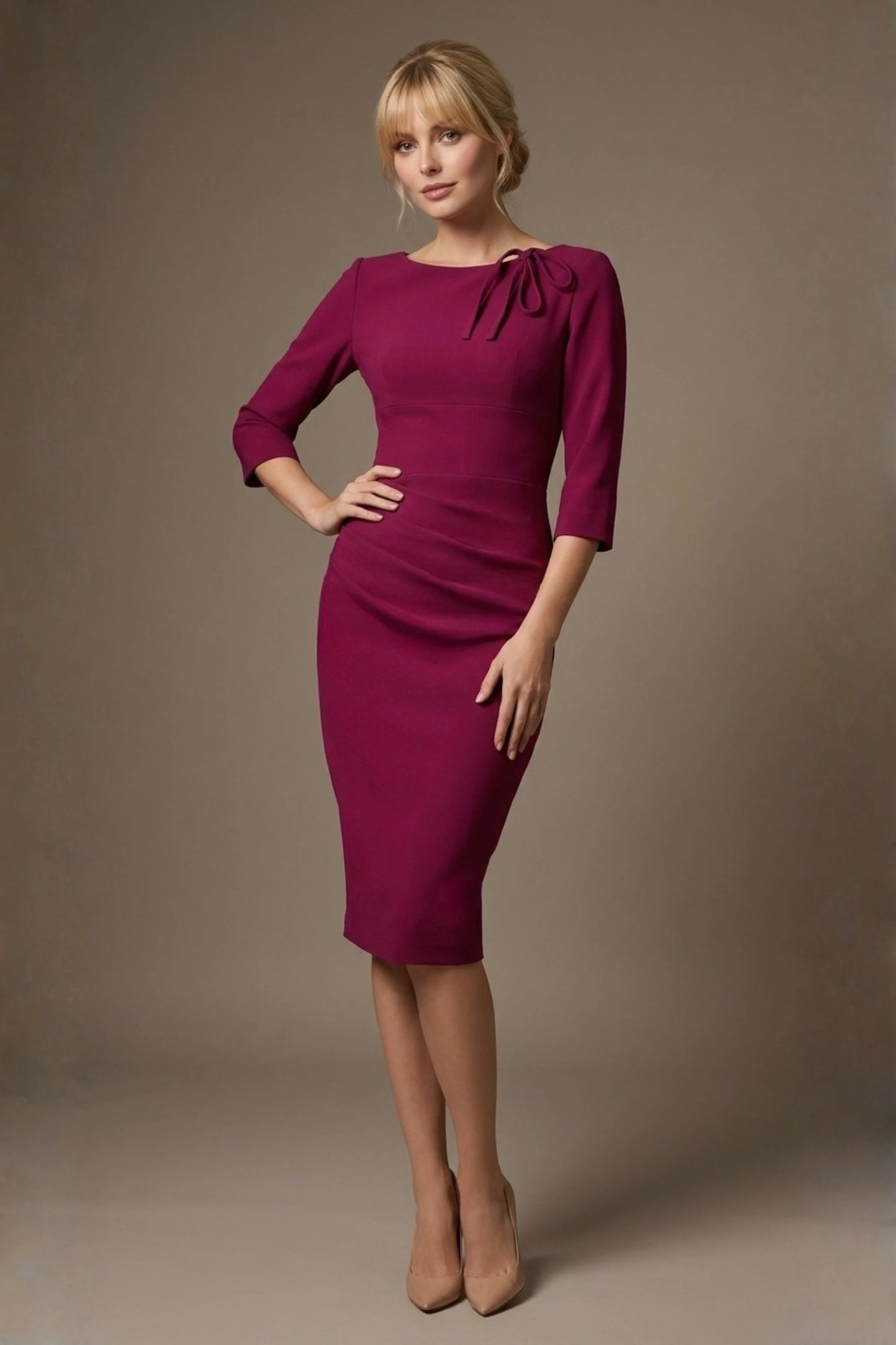 Liana Asymmetric Tie-Neck Pencil Dress