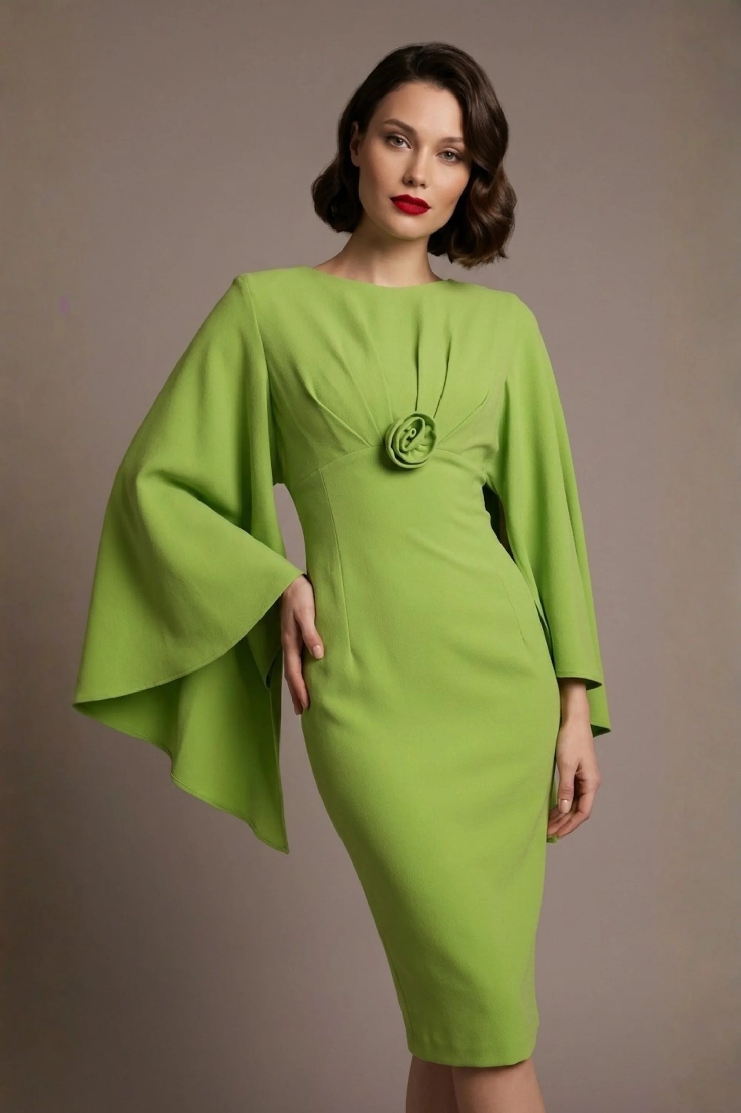 Federica Cape-Sleeve Pencil Dress