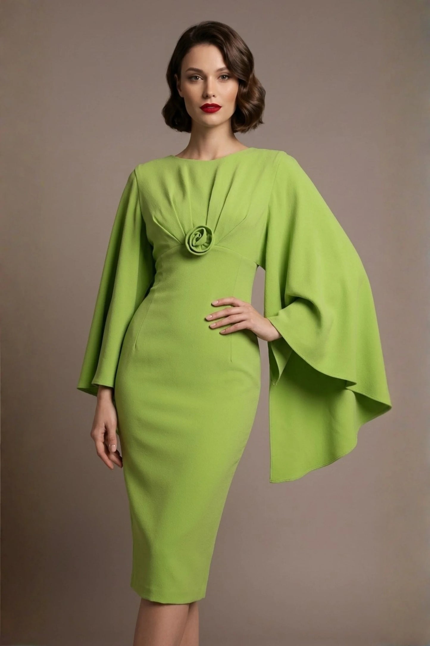 Federica Cape-Sleeve Pencil Dress