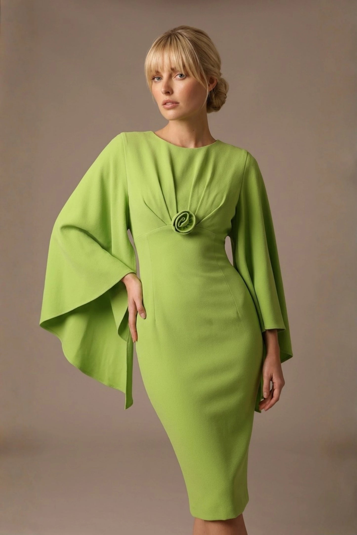 Federica Cape-Sleeve Pencil Dress
