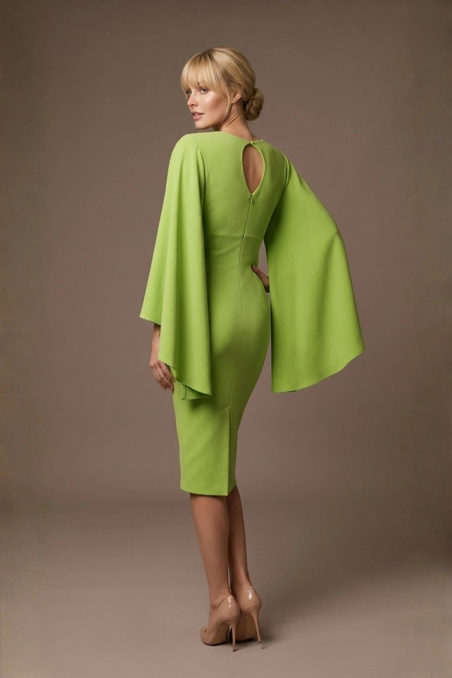 Federica Cape-Sleeve Pencil Dress