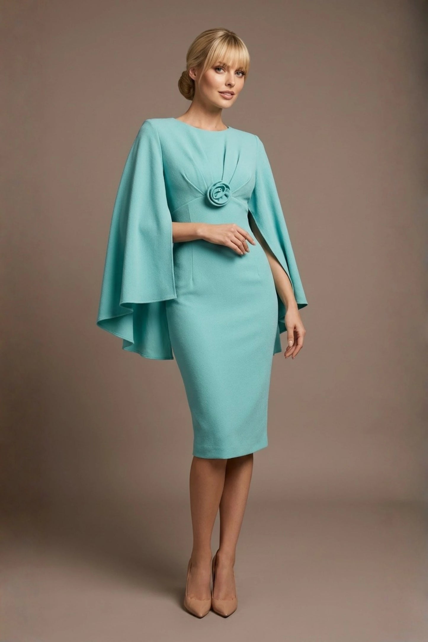 Federica Cape-Sleeve Pencil Dress