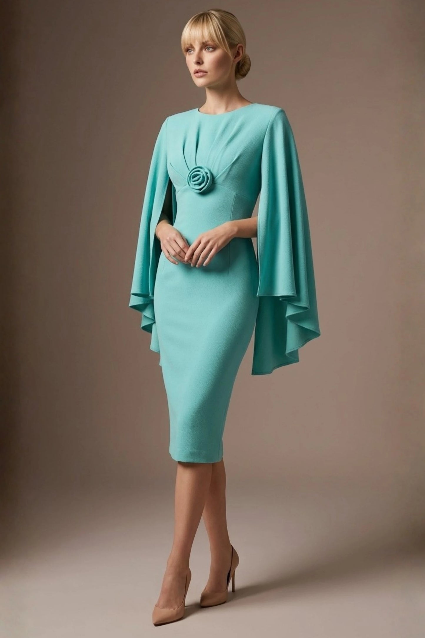 Federica Cape-Sleeve Pencil Dress