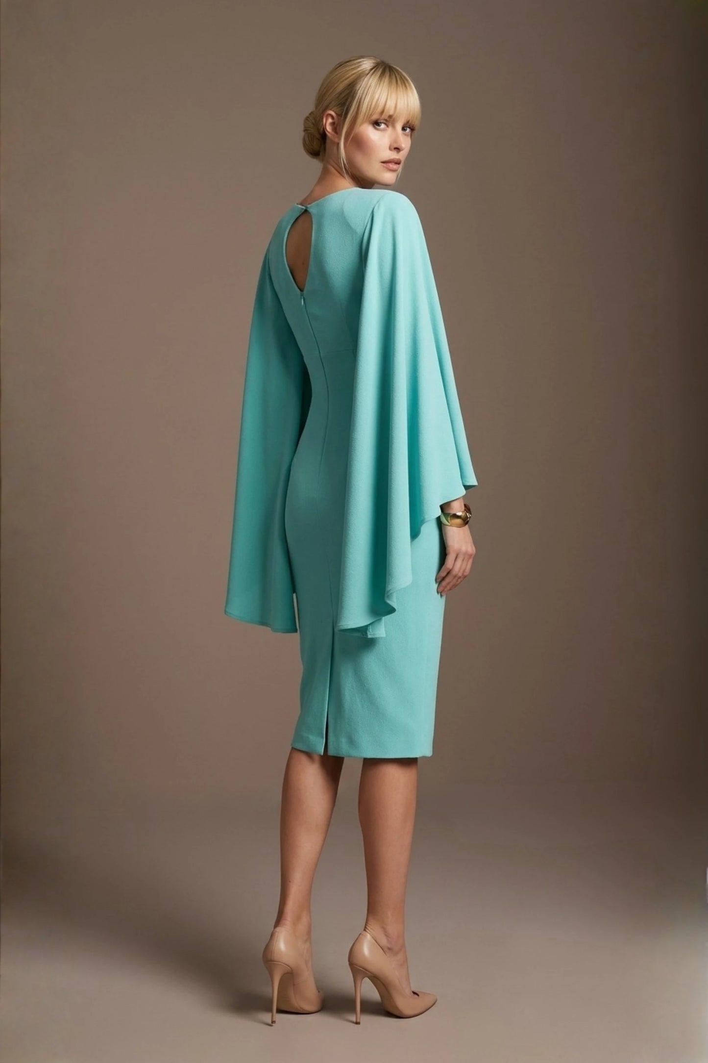 Federica Cape-Sleeve Pencil Dress