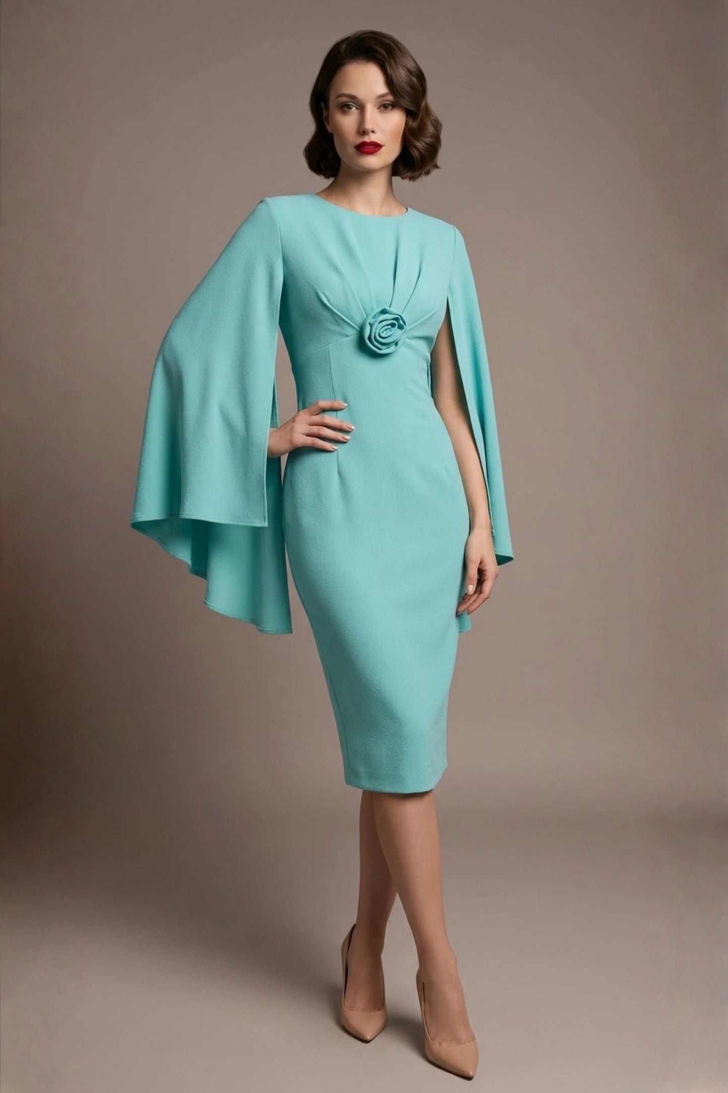 Federica Cape-Sleeve Pencil Dress