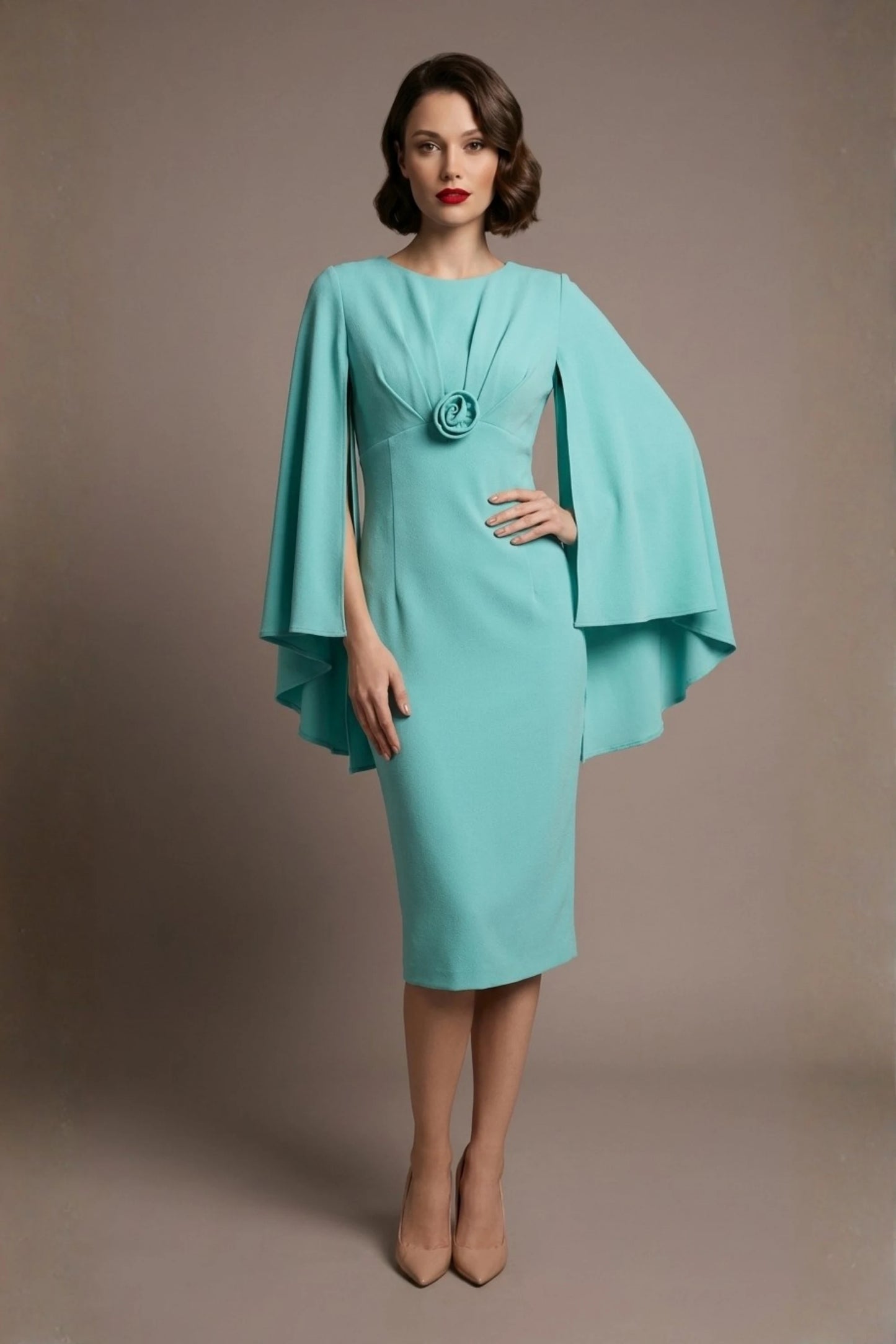 Federica Cape-Sleeve Pencil Dress