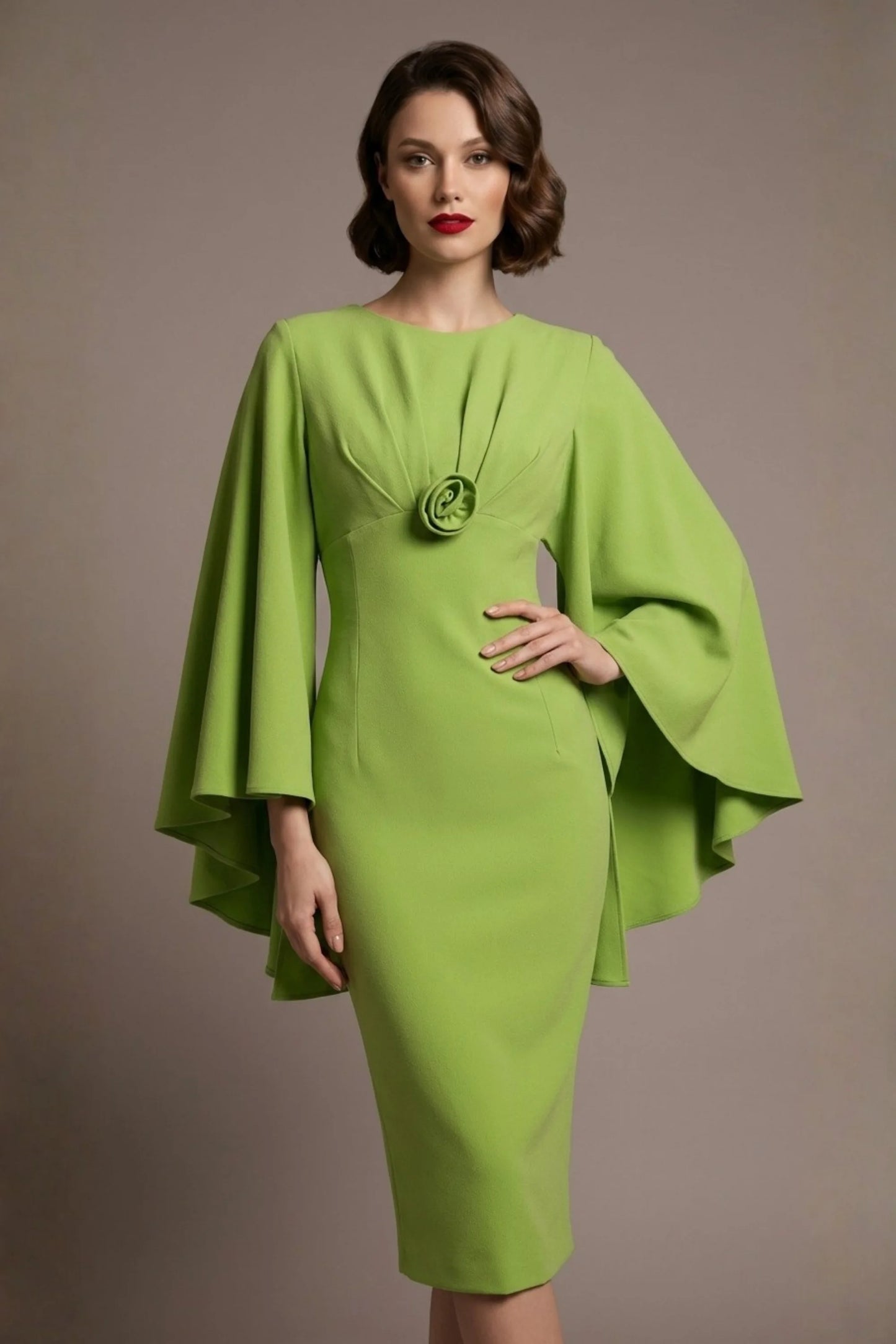 Federica Cape-Sleeve Pencil Dress