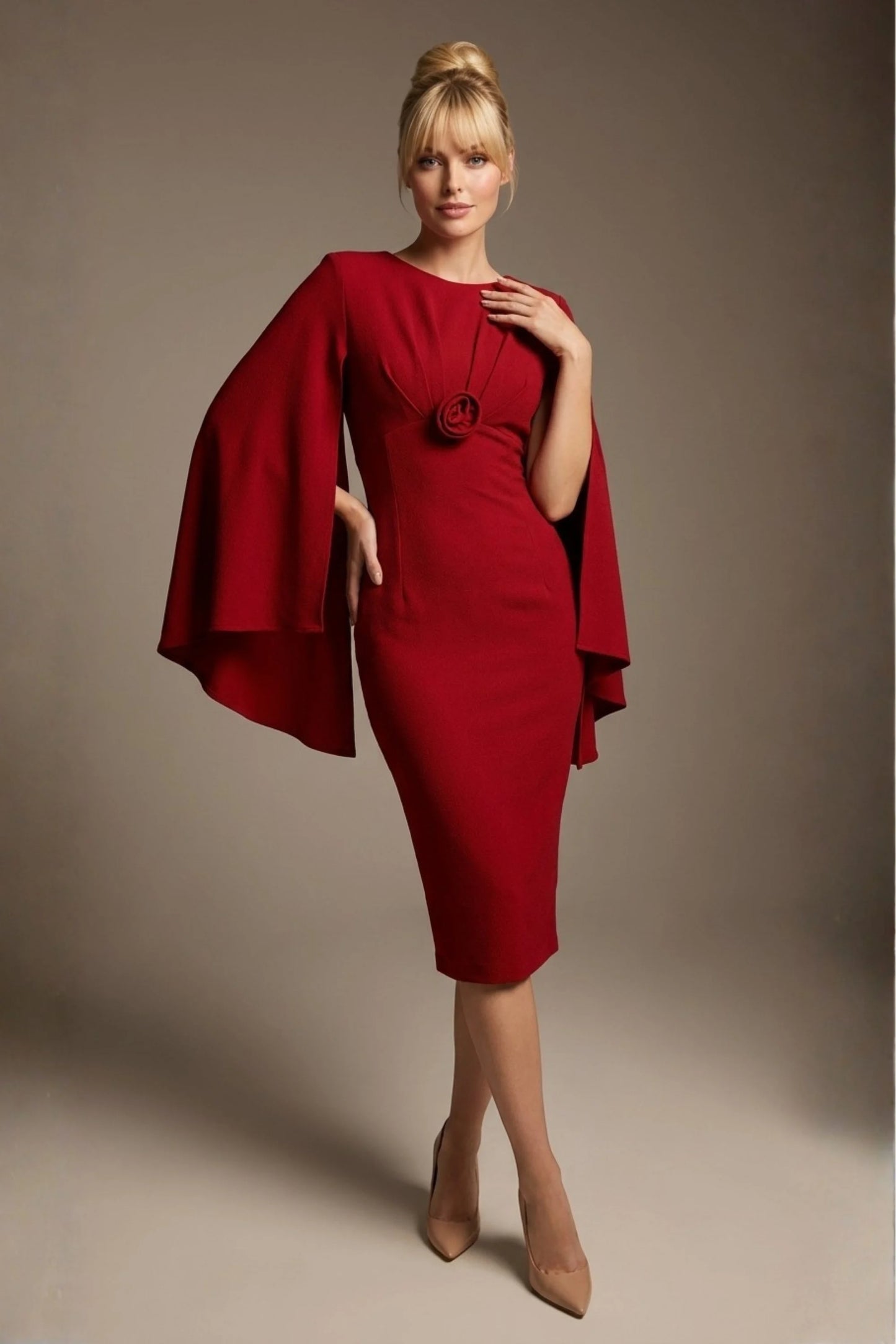 Federica Cape-Sleeve Pencil Dress