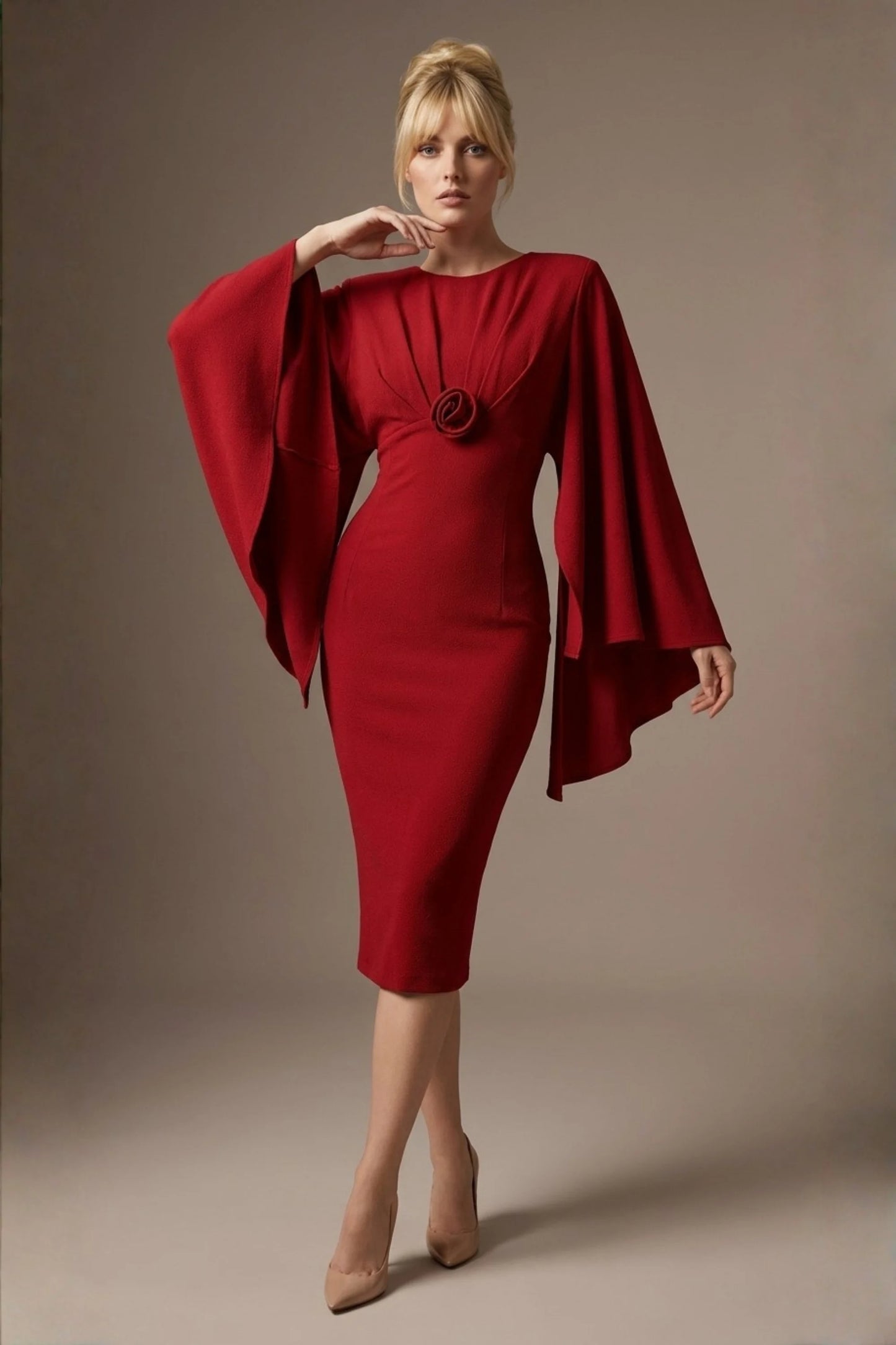 Federica Cape-Sleeve Pencil Dress