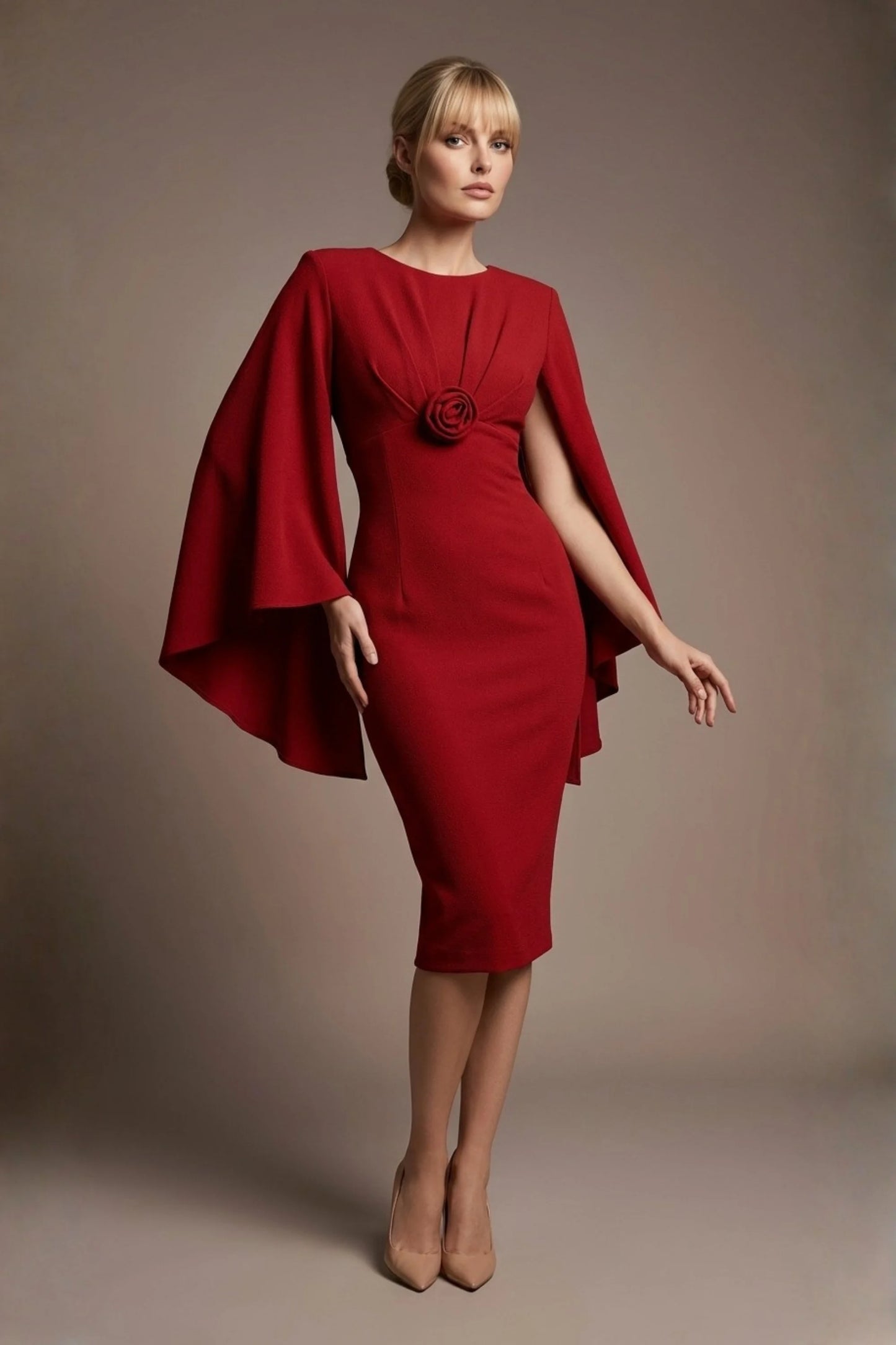 Federica Cape-Sleeve Pencil Dress