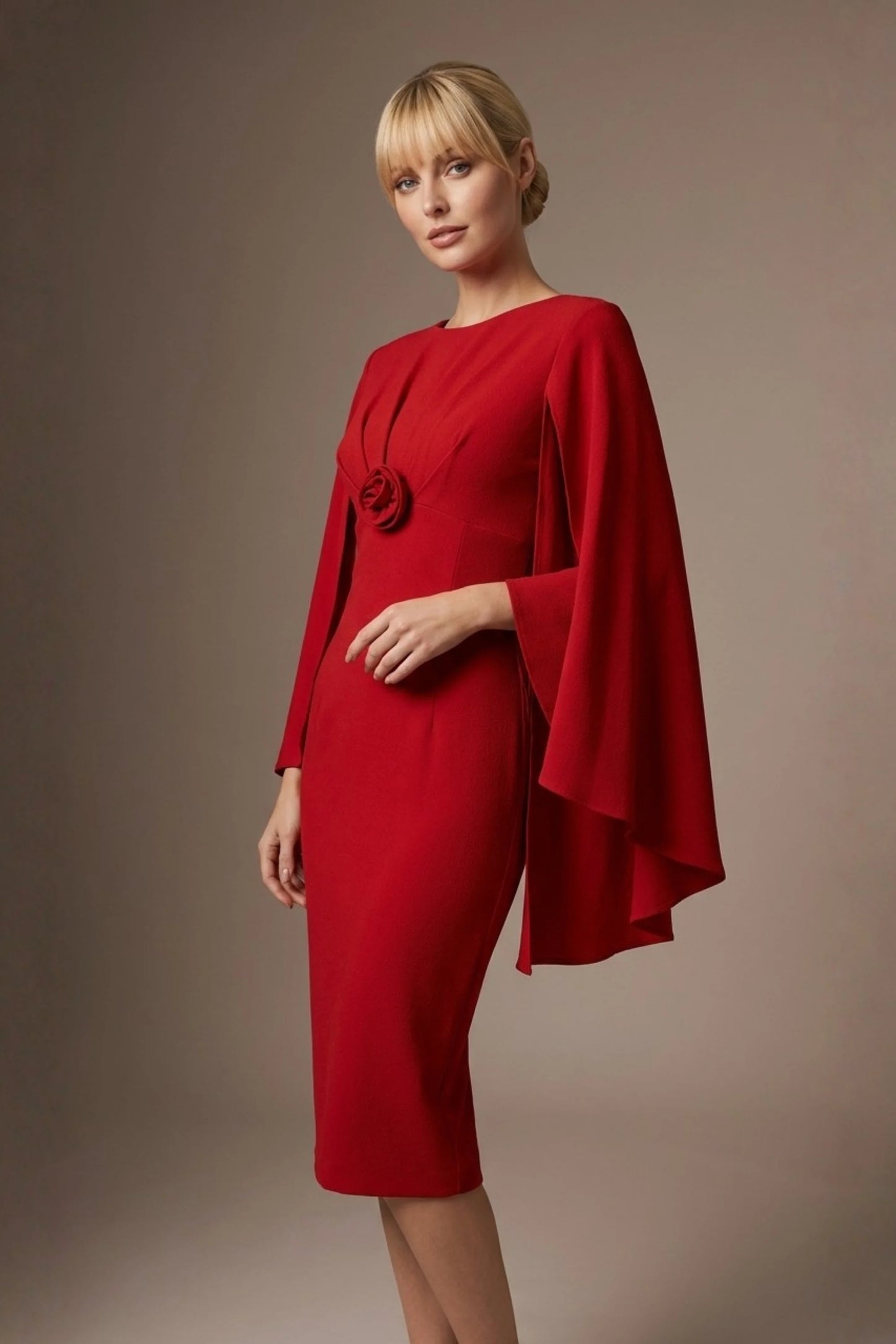 Federica Cape-Sleeve Pencil Dress