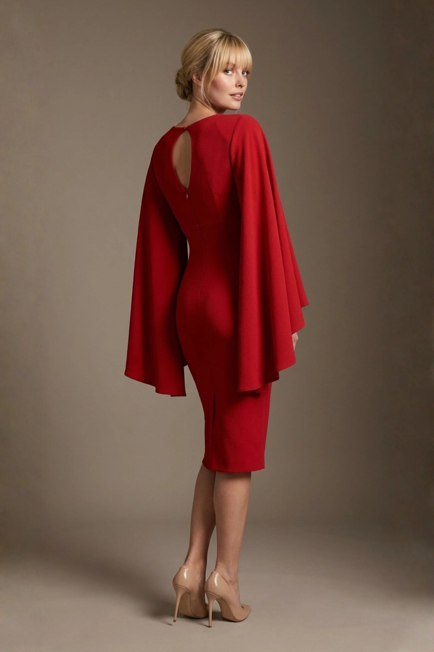Federica Cape-Sleeve Pencil Dress