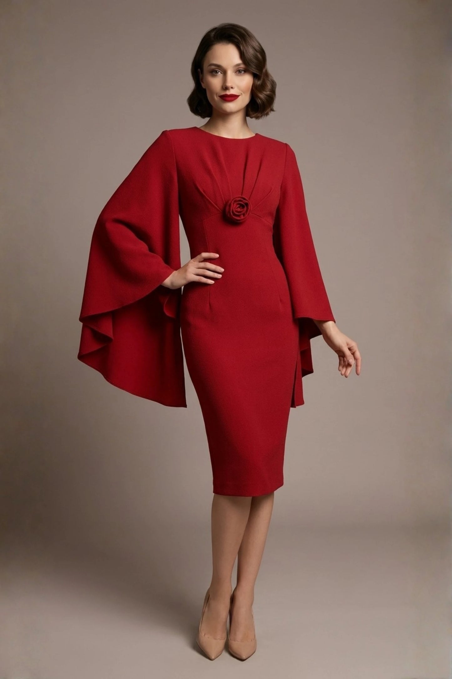 Federica Cape-Sleeve Pencil Dress