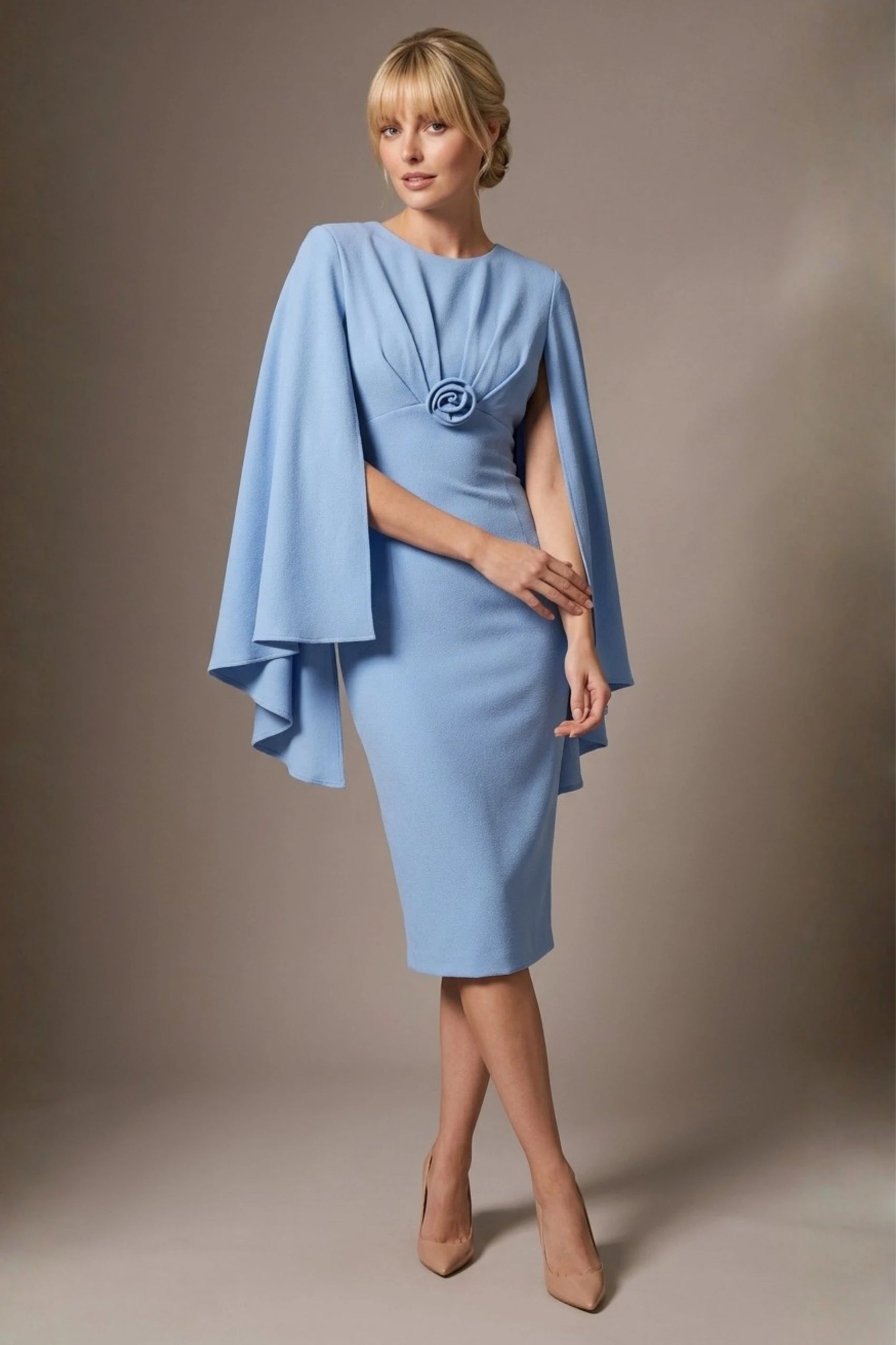 Federica Cape-Sleeve Pencil Dress