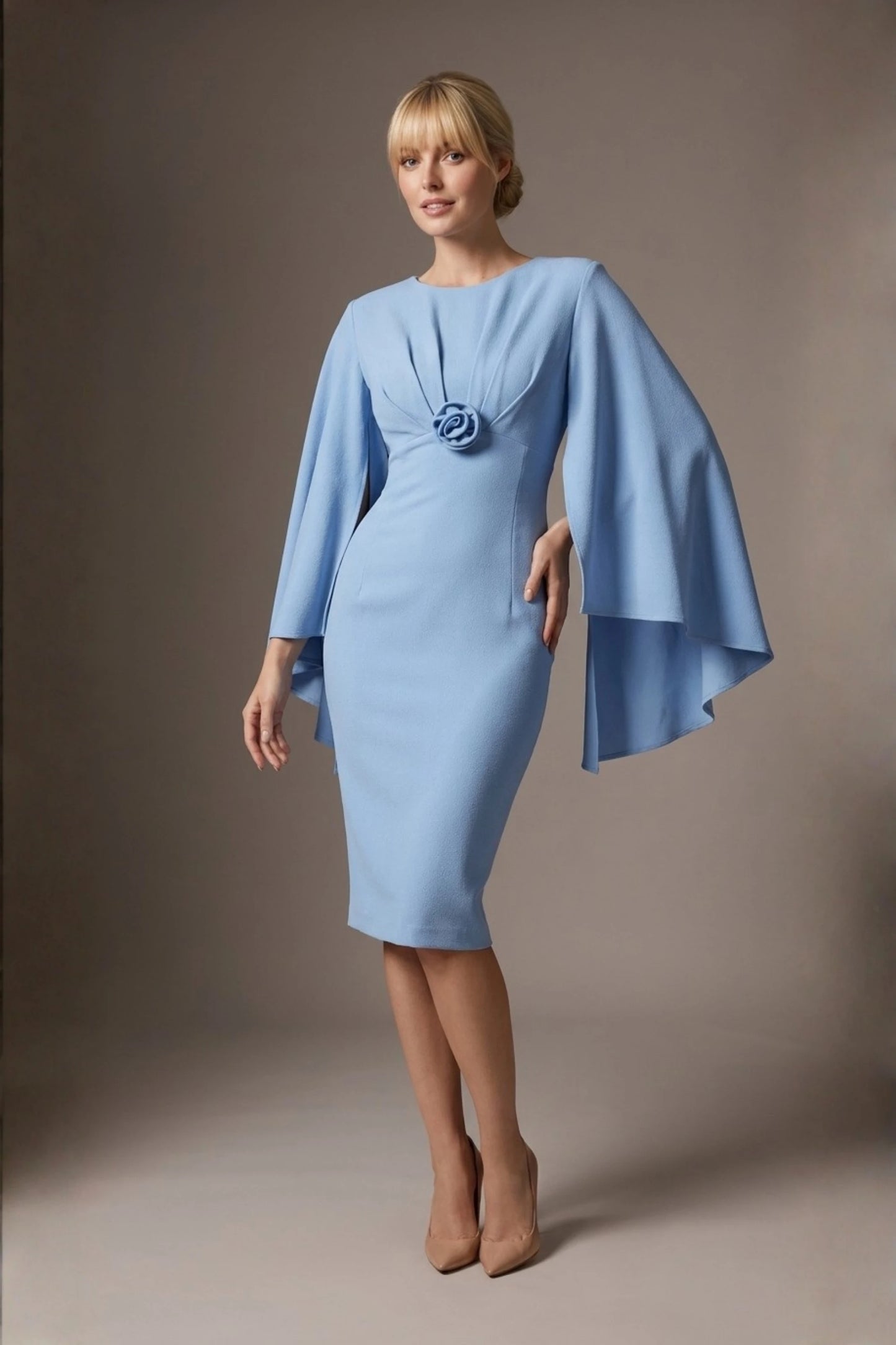 Federica Cape-Sleeve Pencil Dress