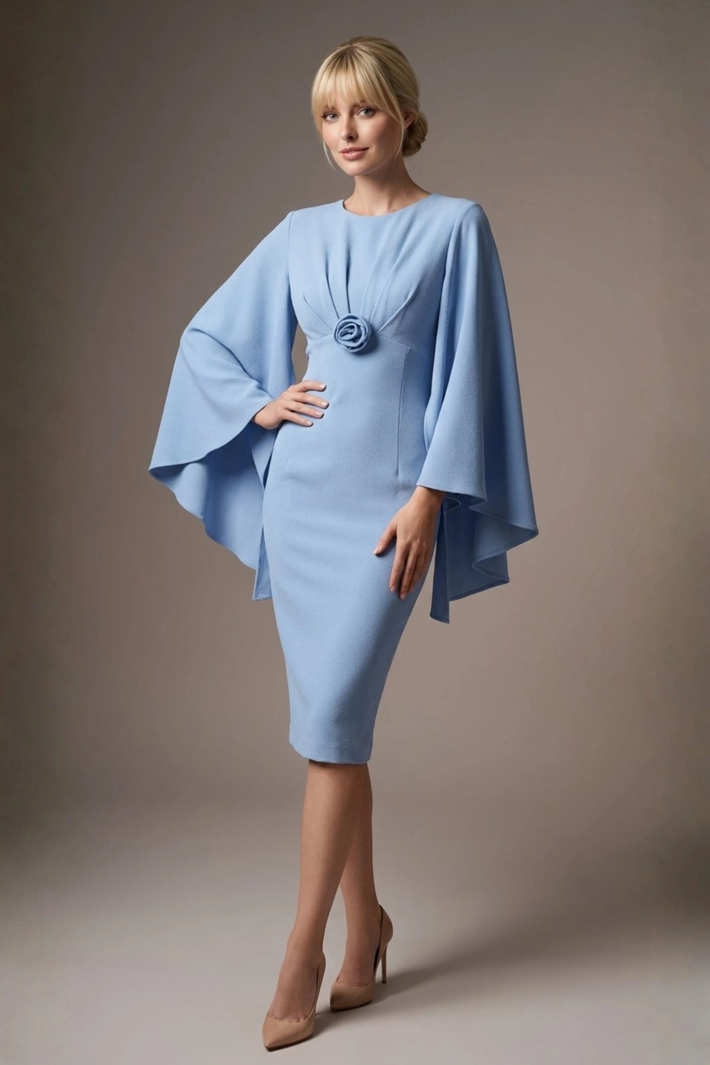 Federica Cape-Sleeve Pencil Dress