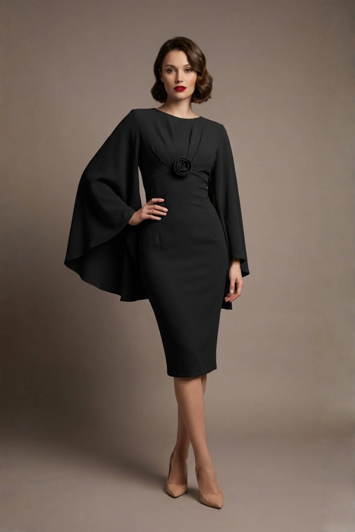 Federica Cape-Sleeve Pencil Dress