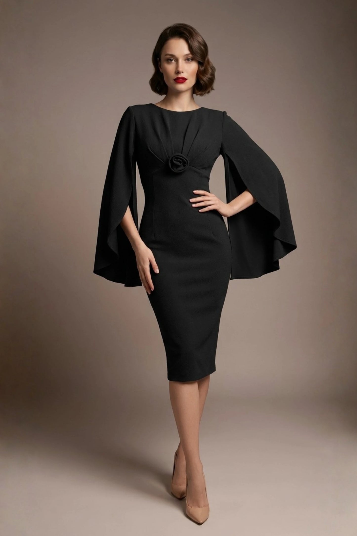 Federica Cape-Sleeve Pencil Dress