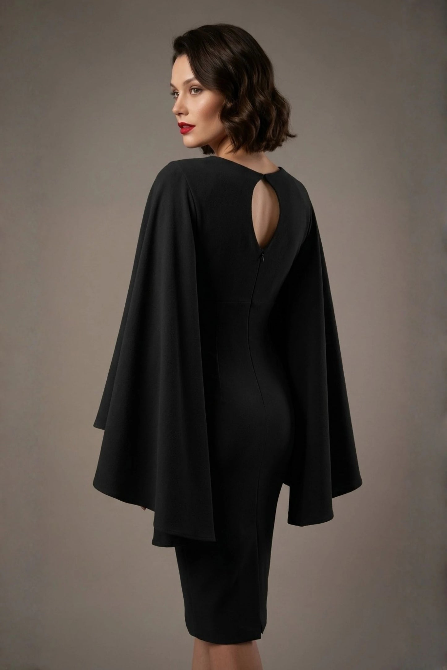 Federica Cape-Sleeve Pencil Dress