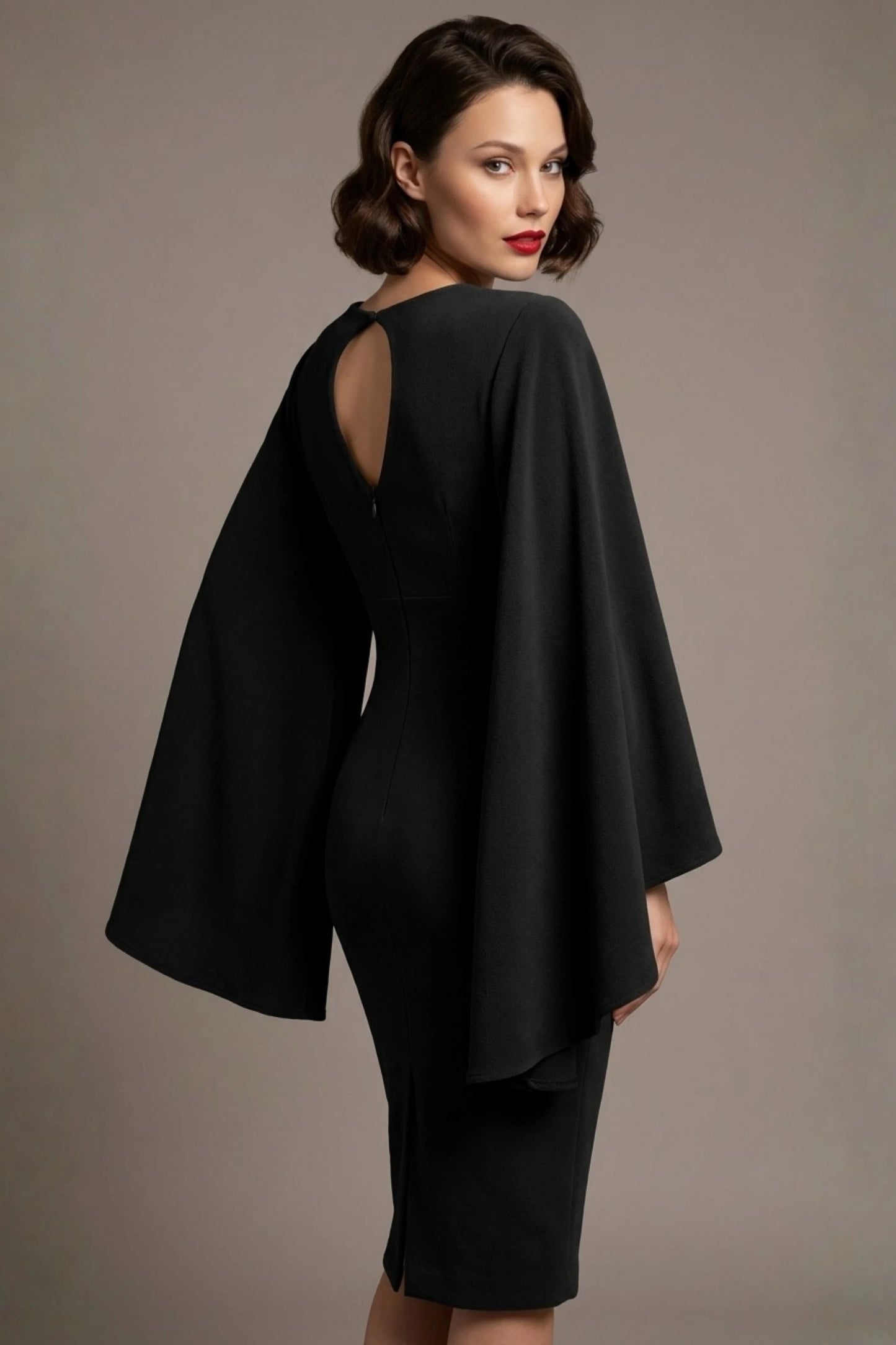 Federica Cape-Sleeve Pencil Dress