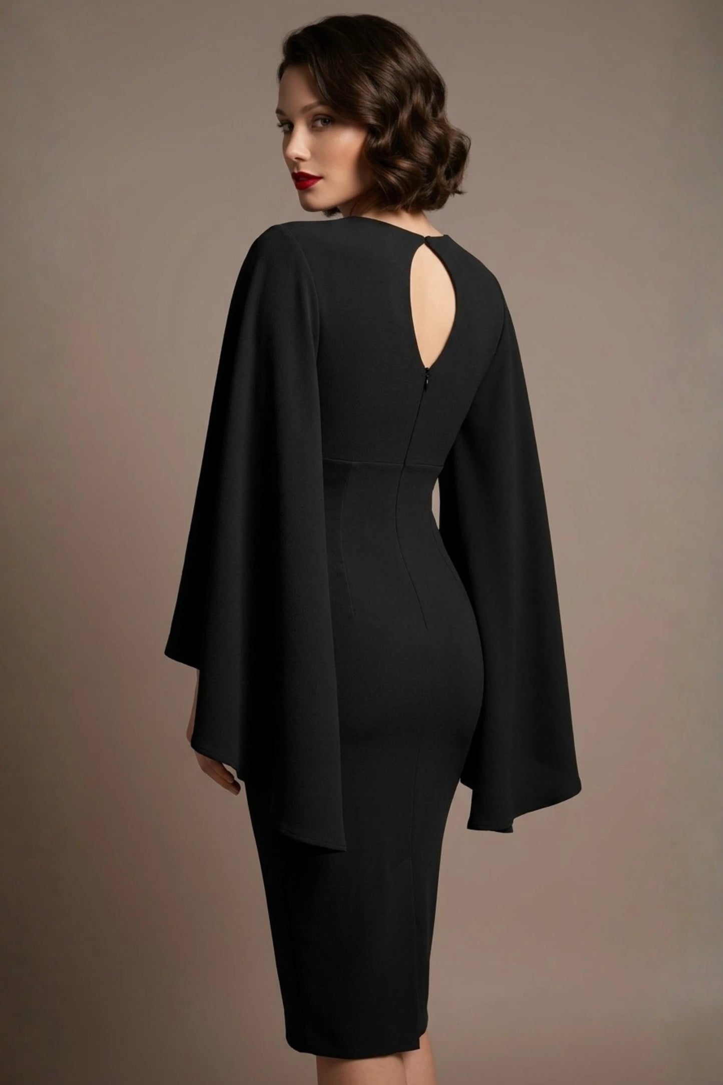 Federica Cape-Sleeve Pencil Dress