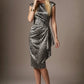 Thame Asymmetric Satin Cascade Dress