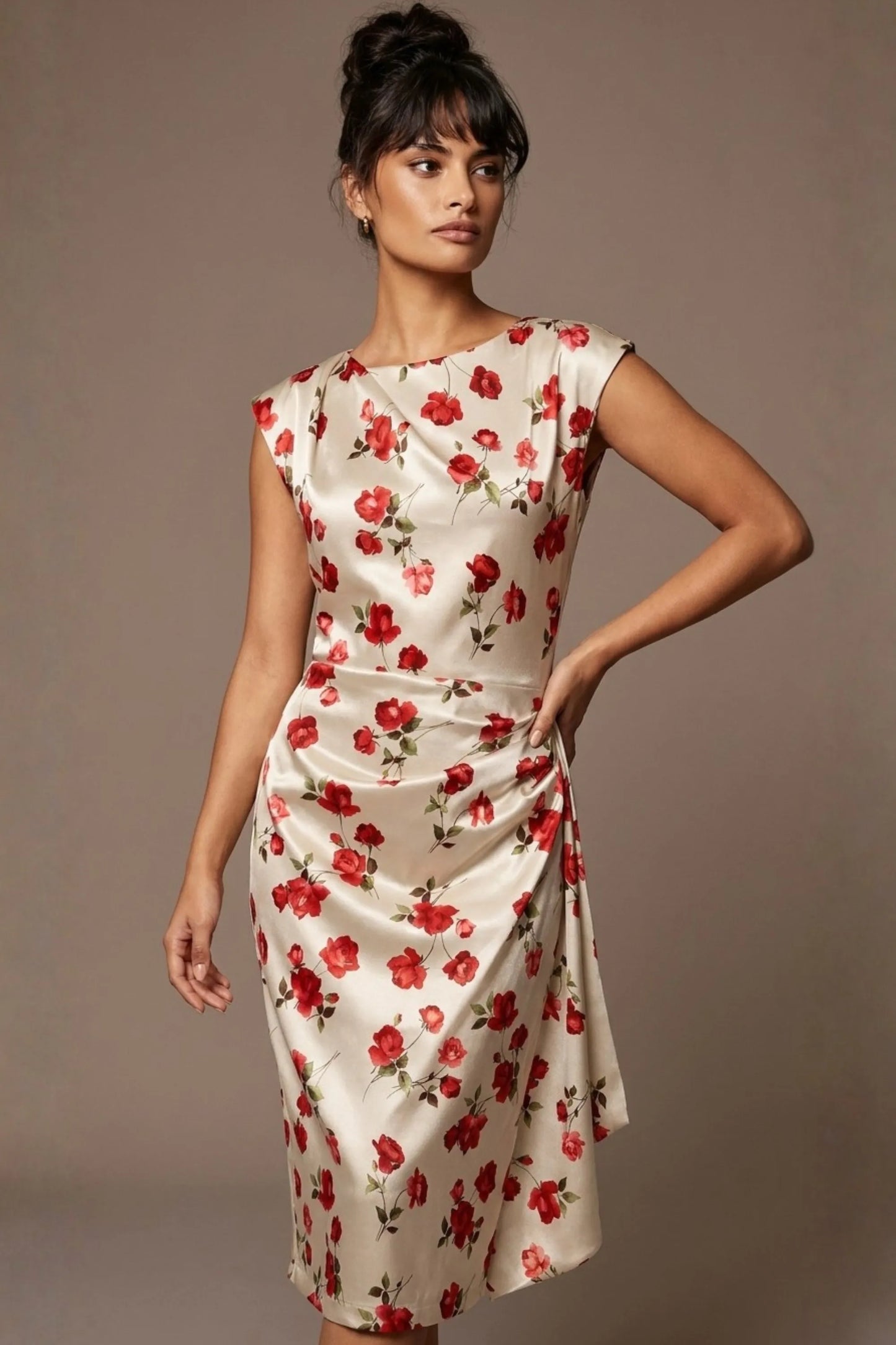 Thame Asymmetric Satin Cascade Dress