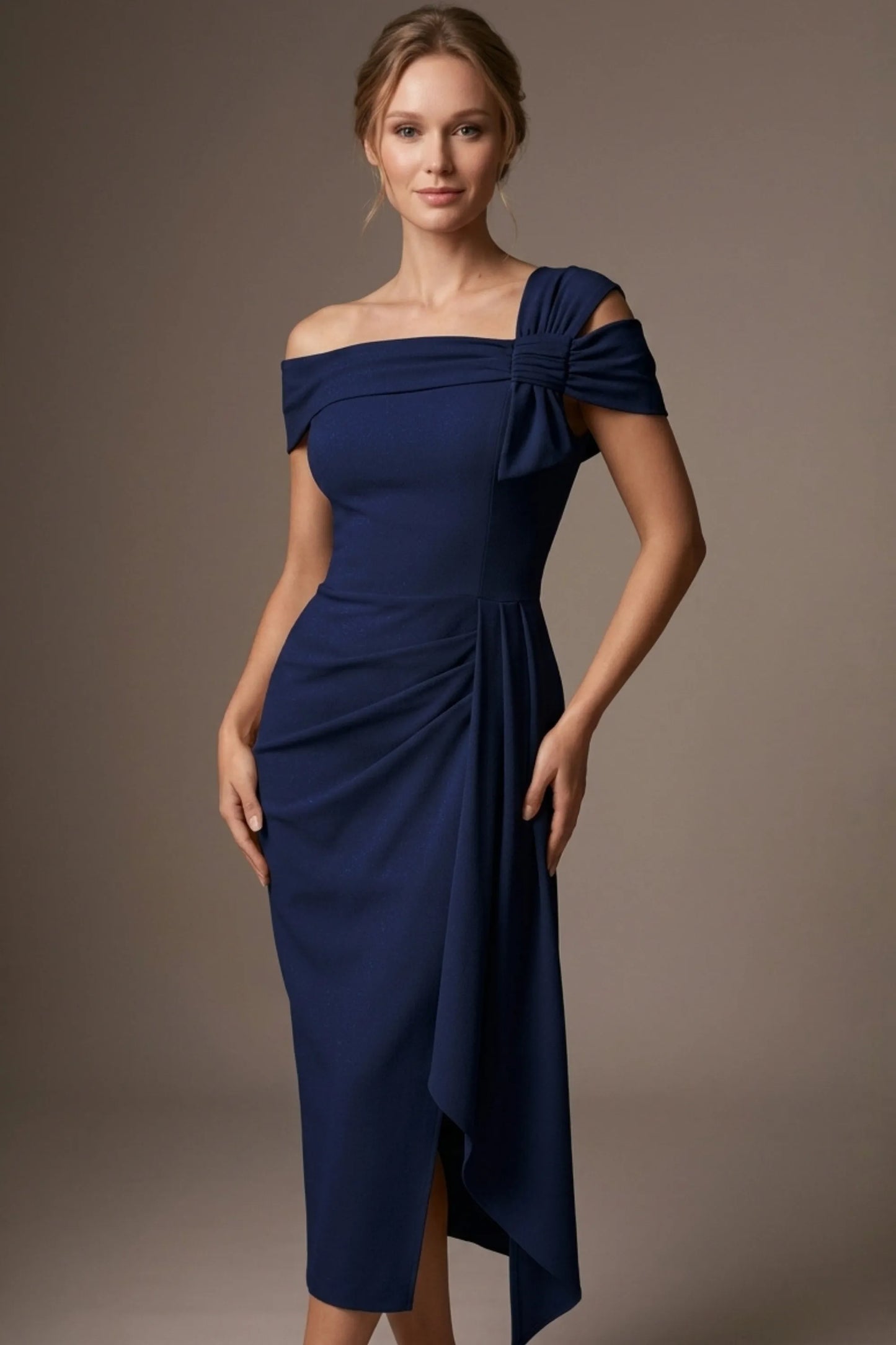 Olina Sculptural Off-The-Shoulder Drape Dress