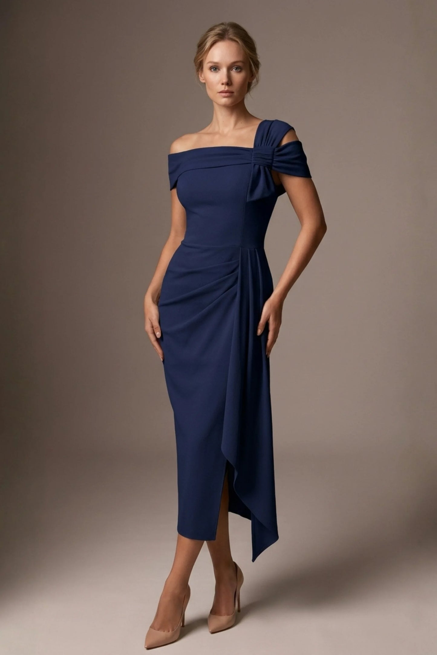 Olina Sculptural Off-The-Shoulder Drape Dress