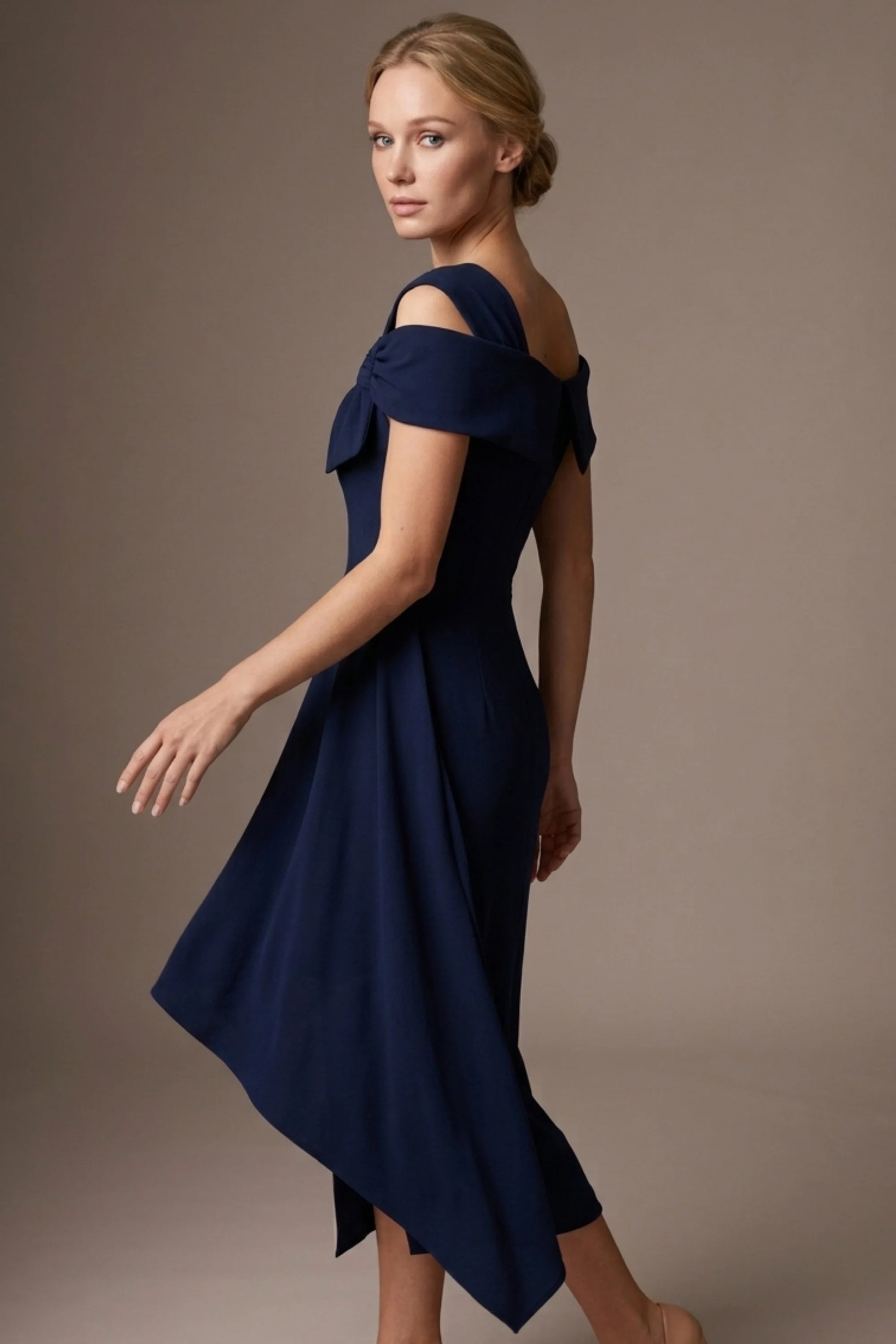 Olina Sculptural Off-The-Shoulder Drape Dress