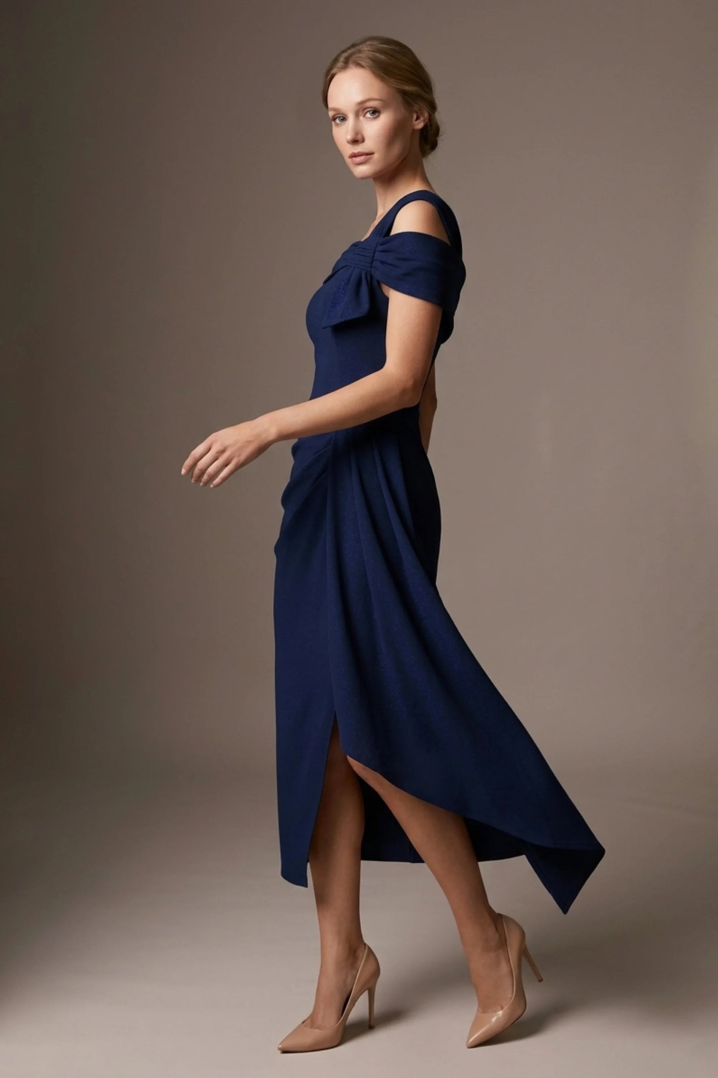 Olina Sculptural Off-The-Shoulder Drape Dress
