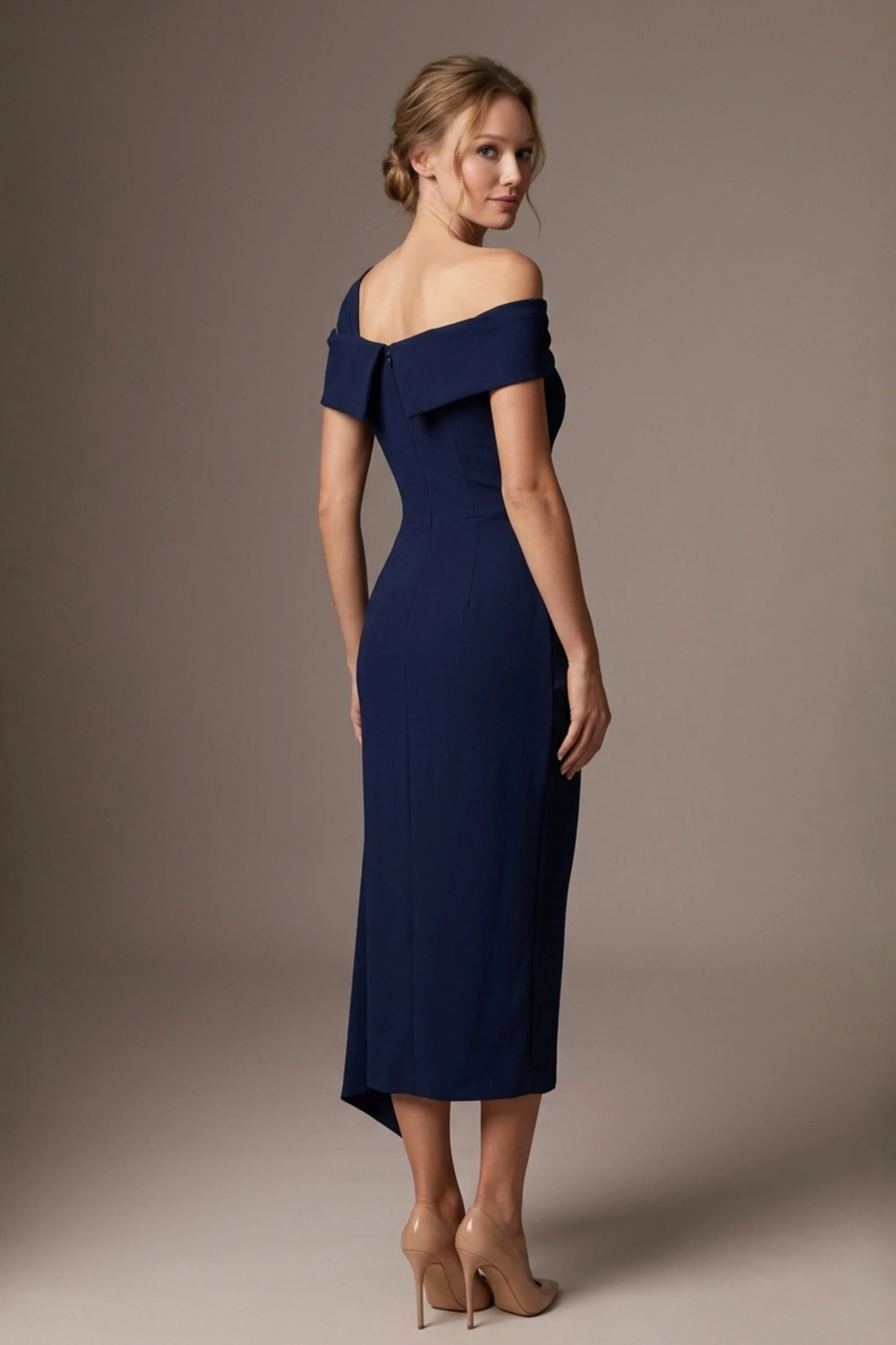 Olina Sculptural Off-The-Shoulder Drape Dress