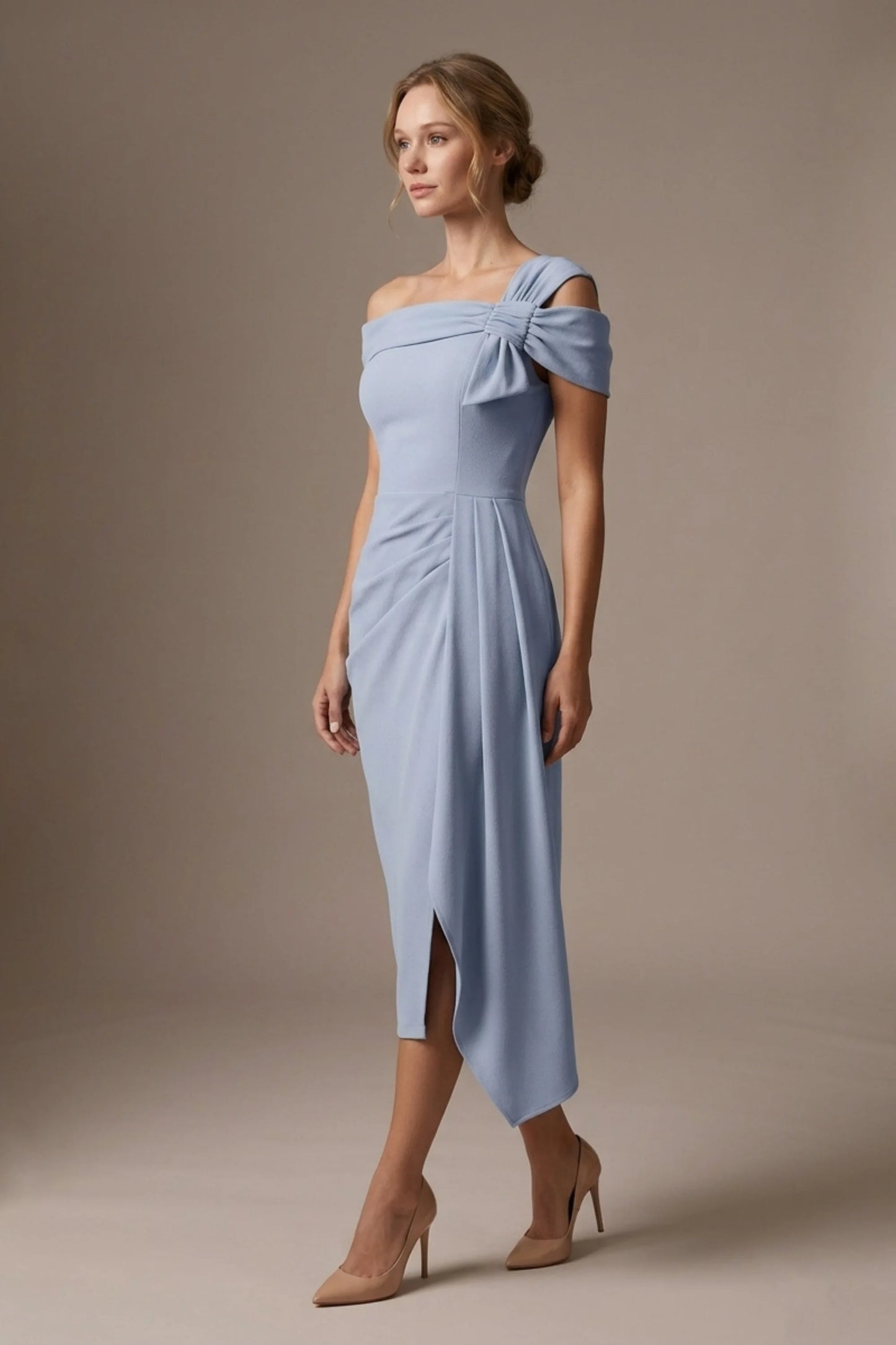 Olina Sculptural Off-The-Shoulder Drape Dress