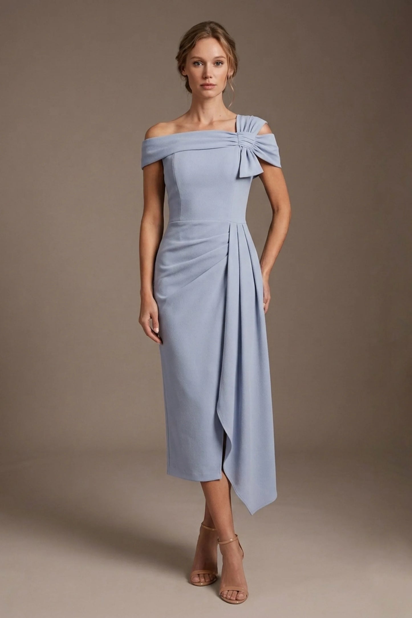Olina Sculptural Off-The-Shoulder Drape Dress